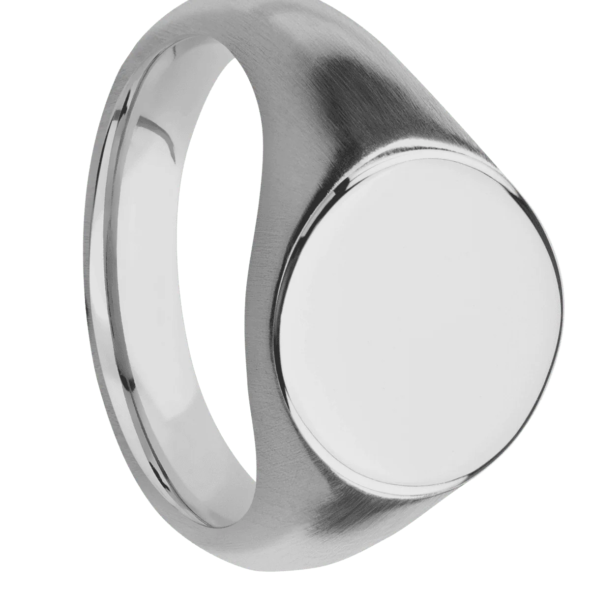 Medium Circle signet ring (14mm) in Titanium, with a Wide style band.