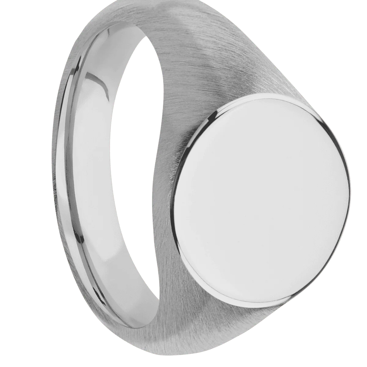 Medium Circle signet ring (14mm) in Titanium, with a Wide style band.