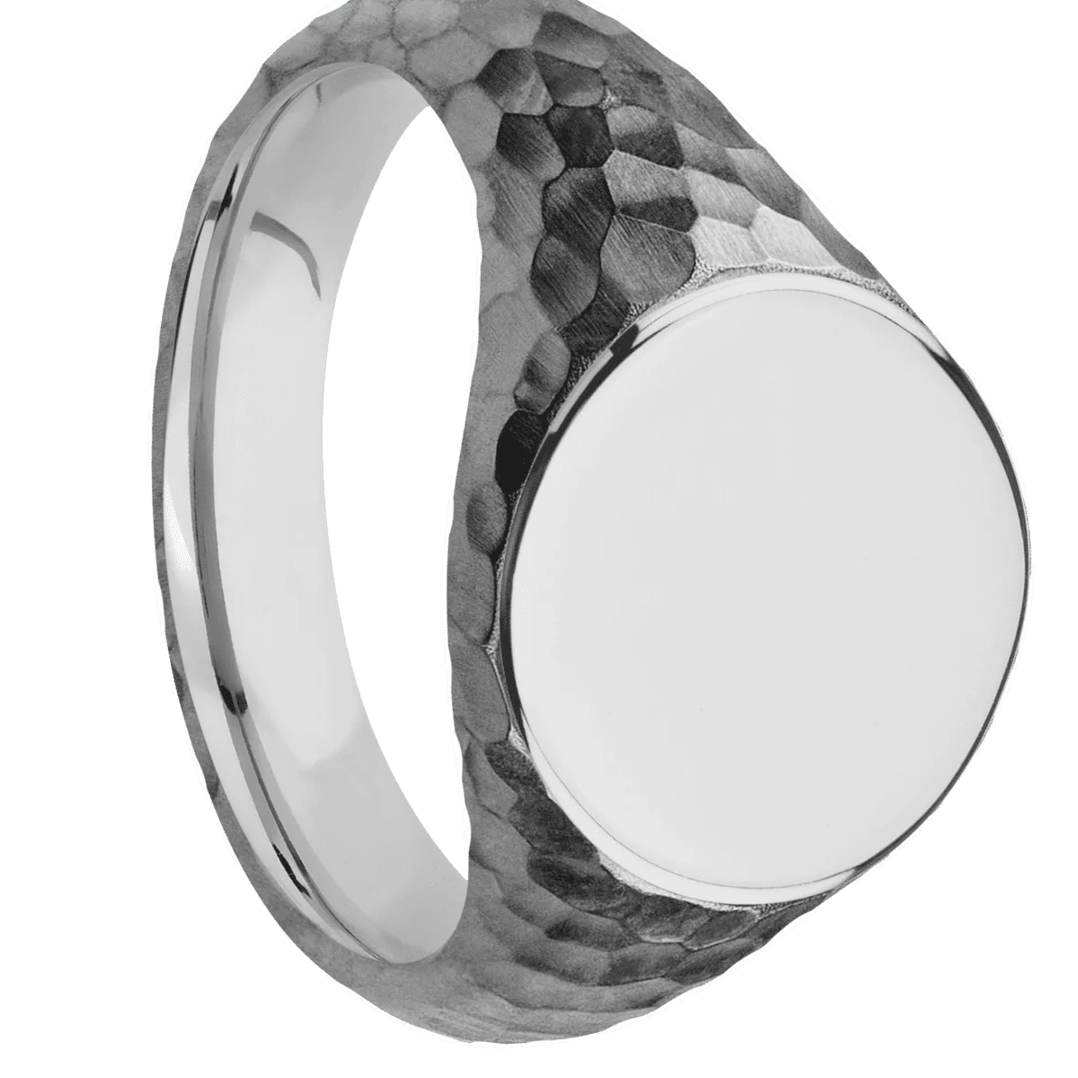 Medium Circle signet ring (14mm) in Titanium, with a Wide style band.
