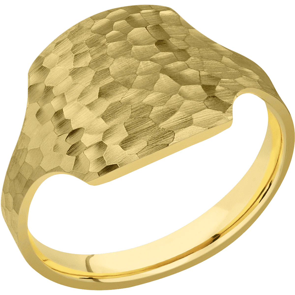 Medium Cushion signet ring (14x14mm) in 14K Yellow Gold, with a Cigar style band. - Image 2