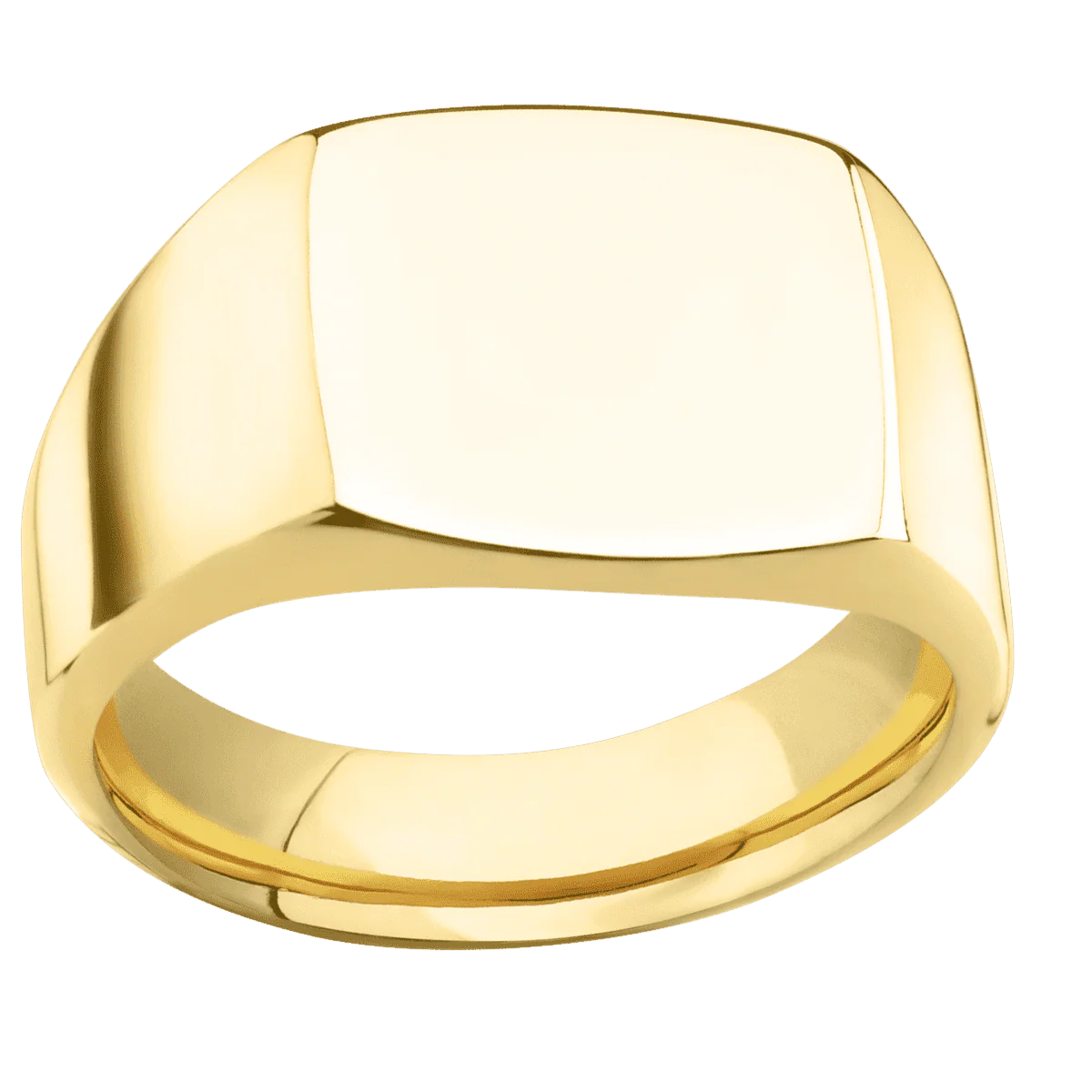 Medium Cushion signet ring (14x14mm) in 18K Yellow Gold, with a Wide style band. - Image 3
