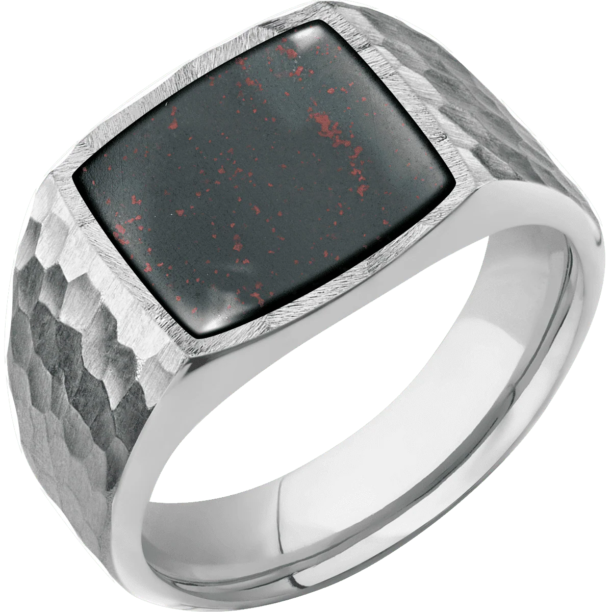 Medium Cushion signet ring (14x14mm) in Cobalt Chrome, with a Wide style band, a Blood Stone inlay. - Image 2