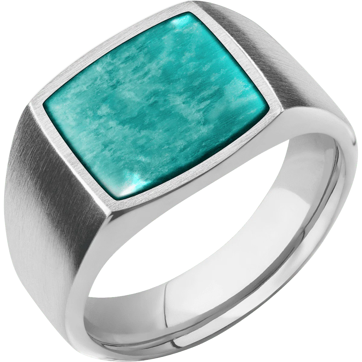 Medium Cushion signet ring (14x14mm) in Cobalt Chrome, with a Wide style band, an Amazonite inlay. - Image 2