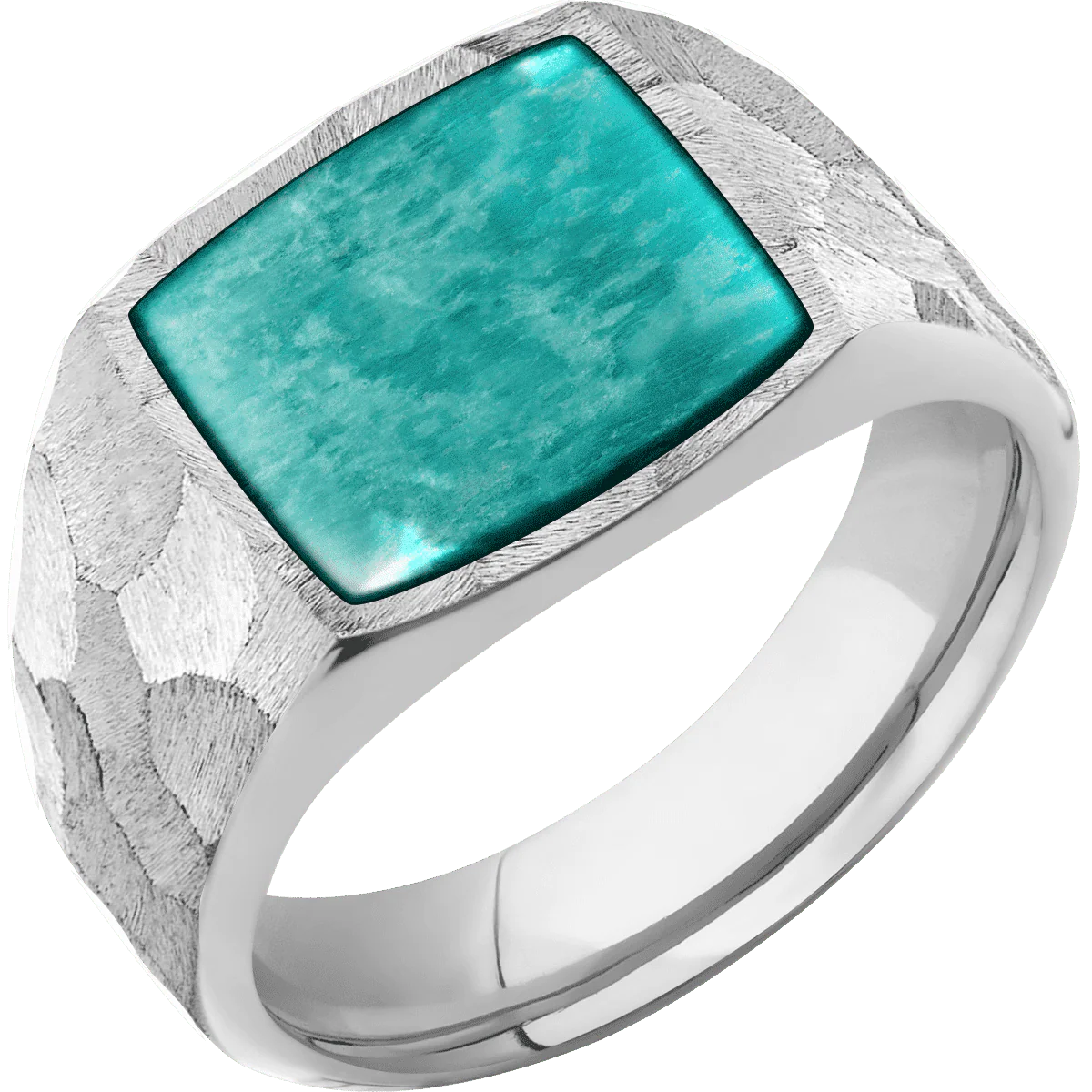 Medium Cushion signet ring (14x14mm) in Cobalt Chrome, with a Wide style band, an Amazonite inlay. - Image 2