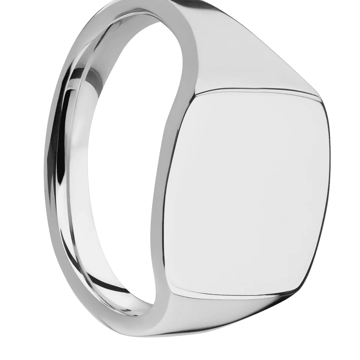 Medium Cushion signet ring (14x14mm) in Titanium, with a Thin style band.