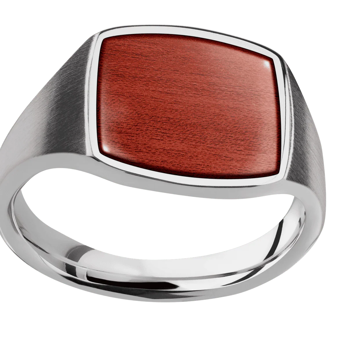 Medium Cushion signet ring (14x14mm) in Titanium, with a Thin style band, a Blood Wood inlay. - Image 3