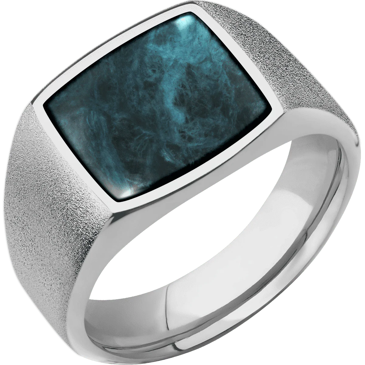 Medium Cushion signet ring (14x14mm) in Titanium, with a Wide style band, a Washington Blue Jade inlay. - Image 2