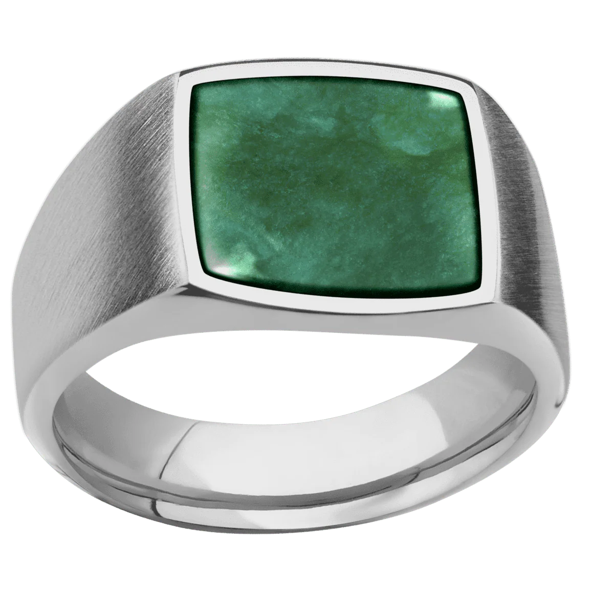 Medium Cushion signet ring (14x14mm) in Titanium, with a Wide style band, a Washington Green Jade inlay. - Image 3