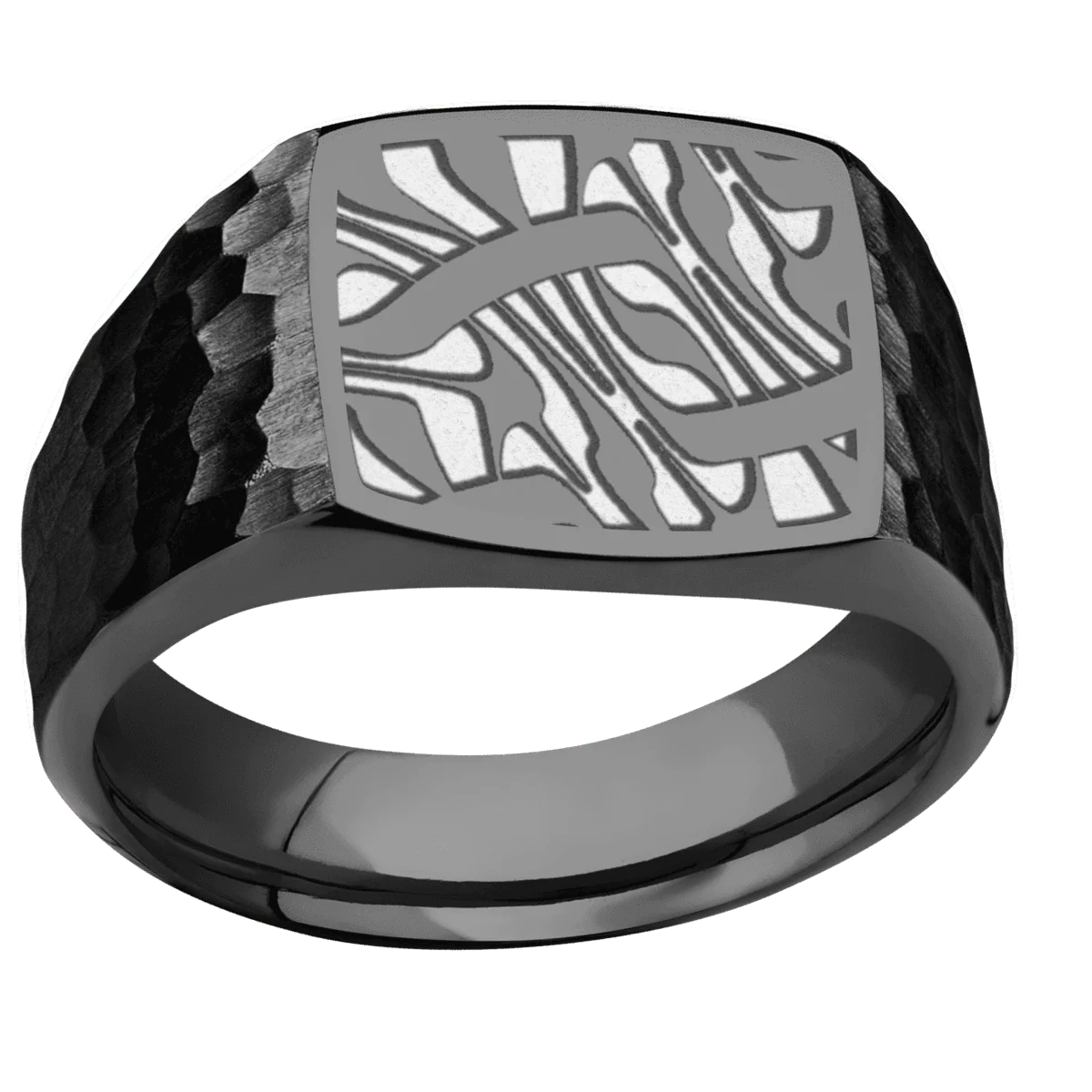 Medium Cushion signet ring (14x14mm) in Zirconium, with a Wide style band and an Escher 1 engraving. - Image 3