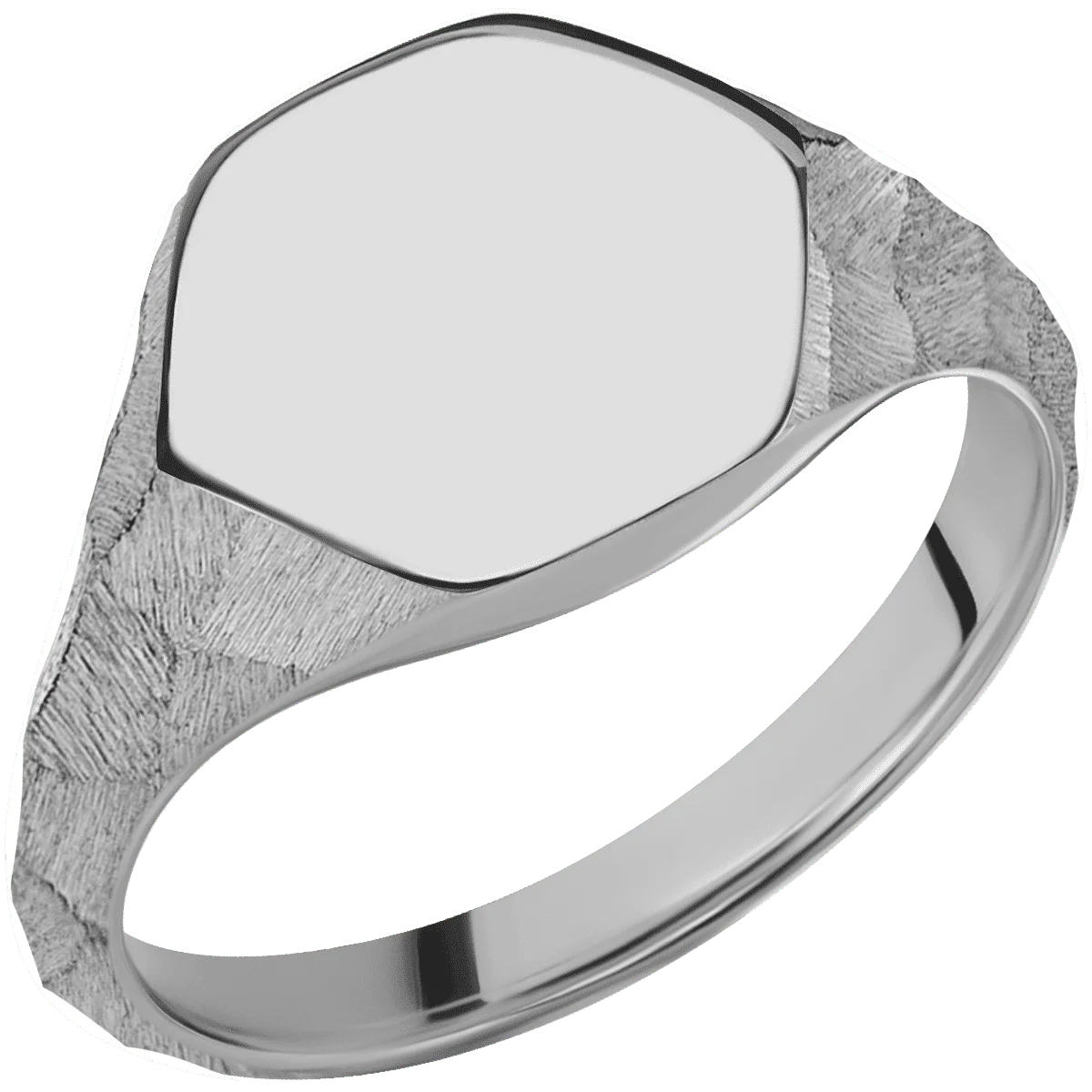 Medium Hexagon signet ring (13.9x12mm) in Titanium, with a Thin style band. - Image 2