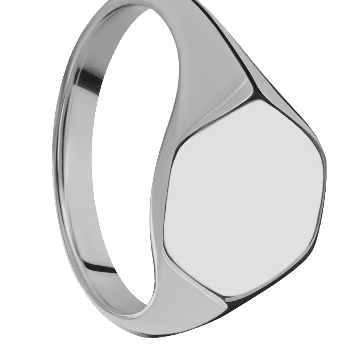 Medium Hexagon signet ring (13.9x12mm) in Titanium, with a Thin style band.