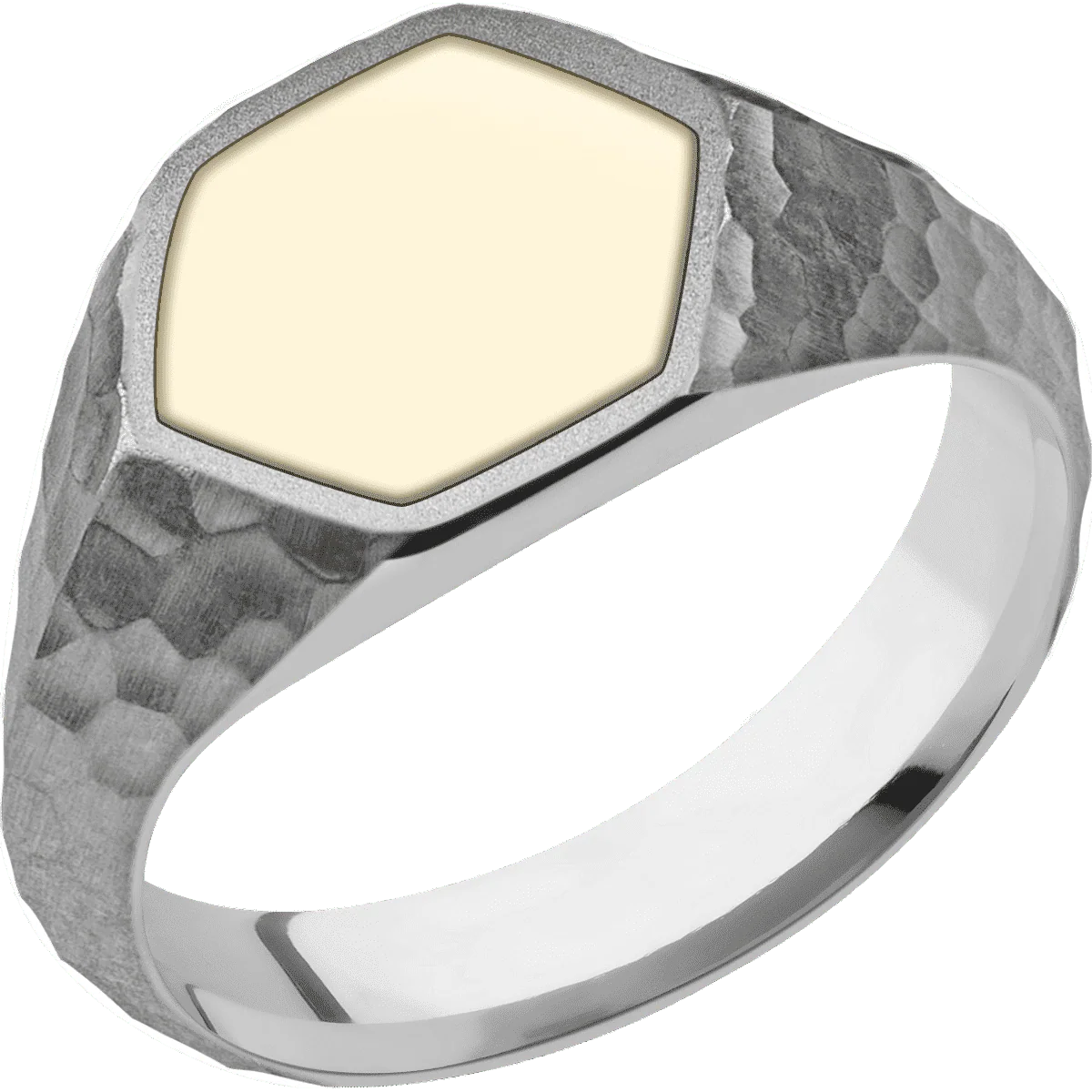 Medium Hexagon signet ring (13.9x12mm) in Titanium, with a Wide style band, a 14K Yellow Gold inlay. - Image 2