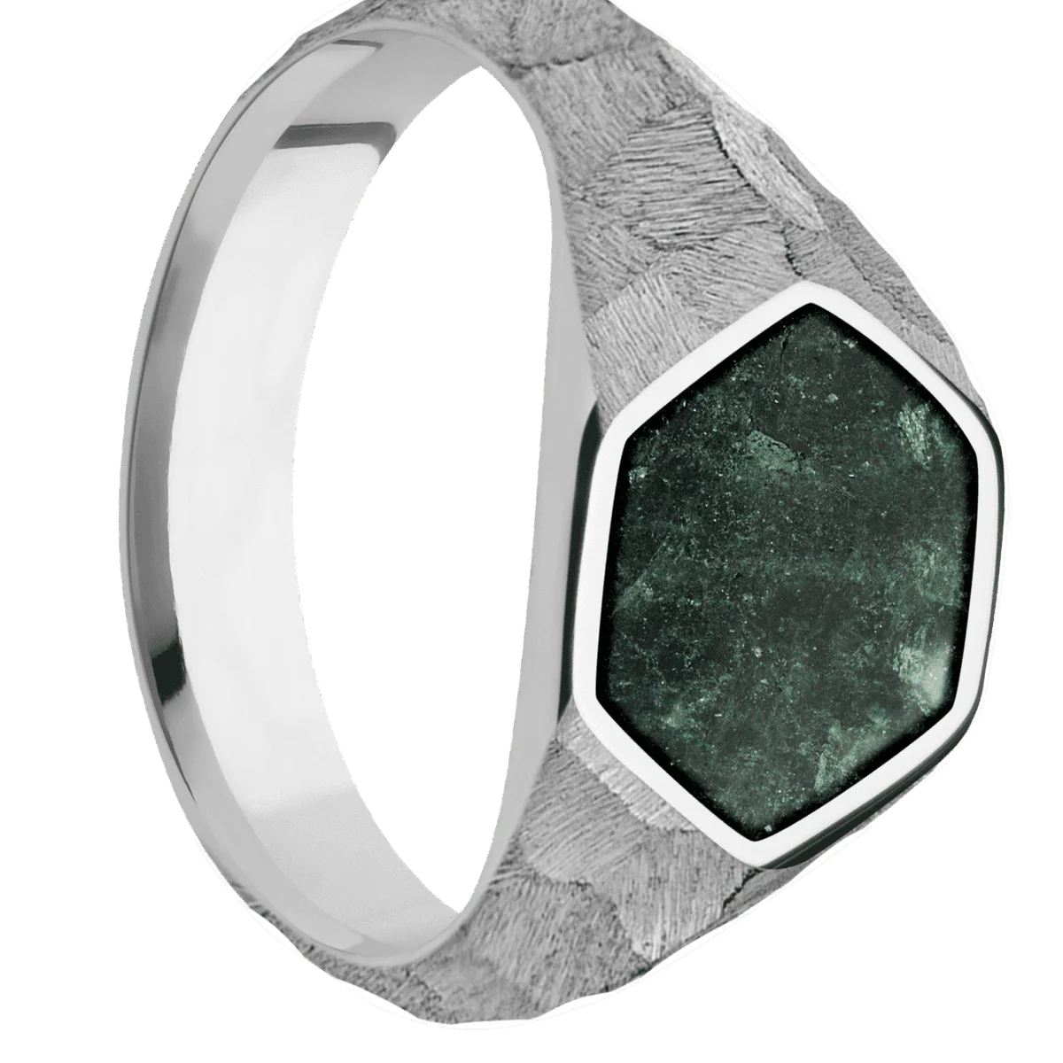Medium Hexagon signet ring (13.9x12mm) in Titanium, with a Wide style band, an Aventurine inlay.