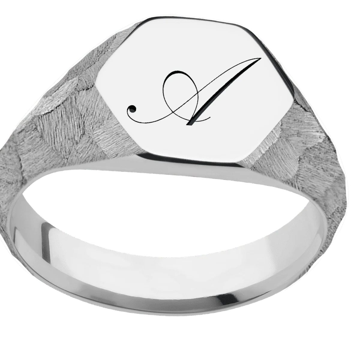 Medium Hexagon signet ring (13.9x12mm) in Titanium, with a Wide style band and a Kunstler Script 1 engraving. - Image 3