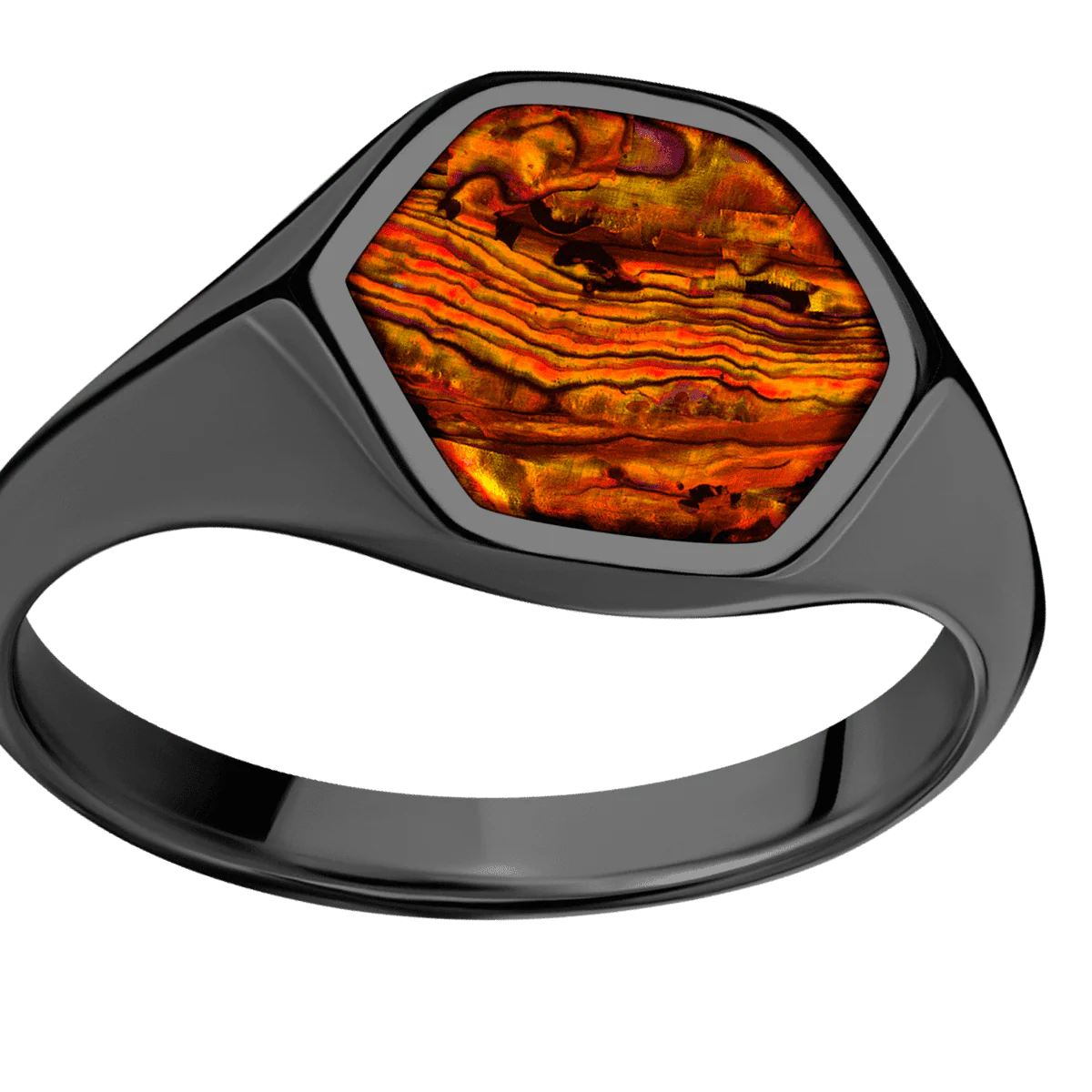 Medium Hexagon signet ring (13.9x12mm) in Zirconium, with a Thin style band, a Bronze Abalone inlay. - Image 3