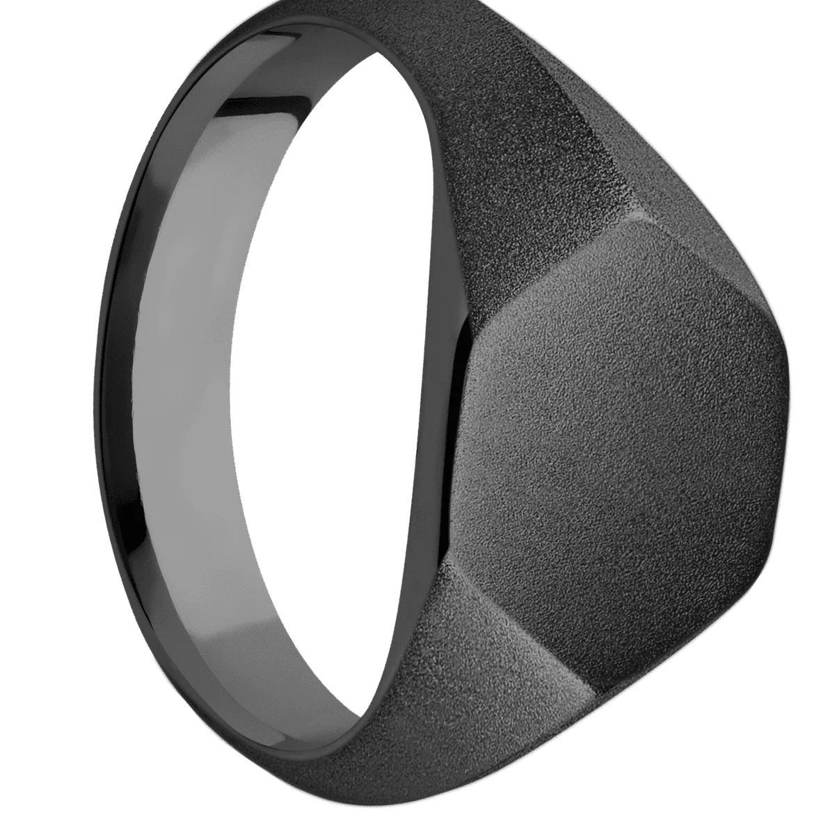 Medium Hexagon signet ring (13.9x12mm) in Zirconium, with a Wide style band.