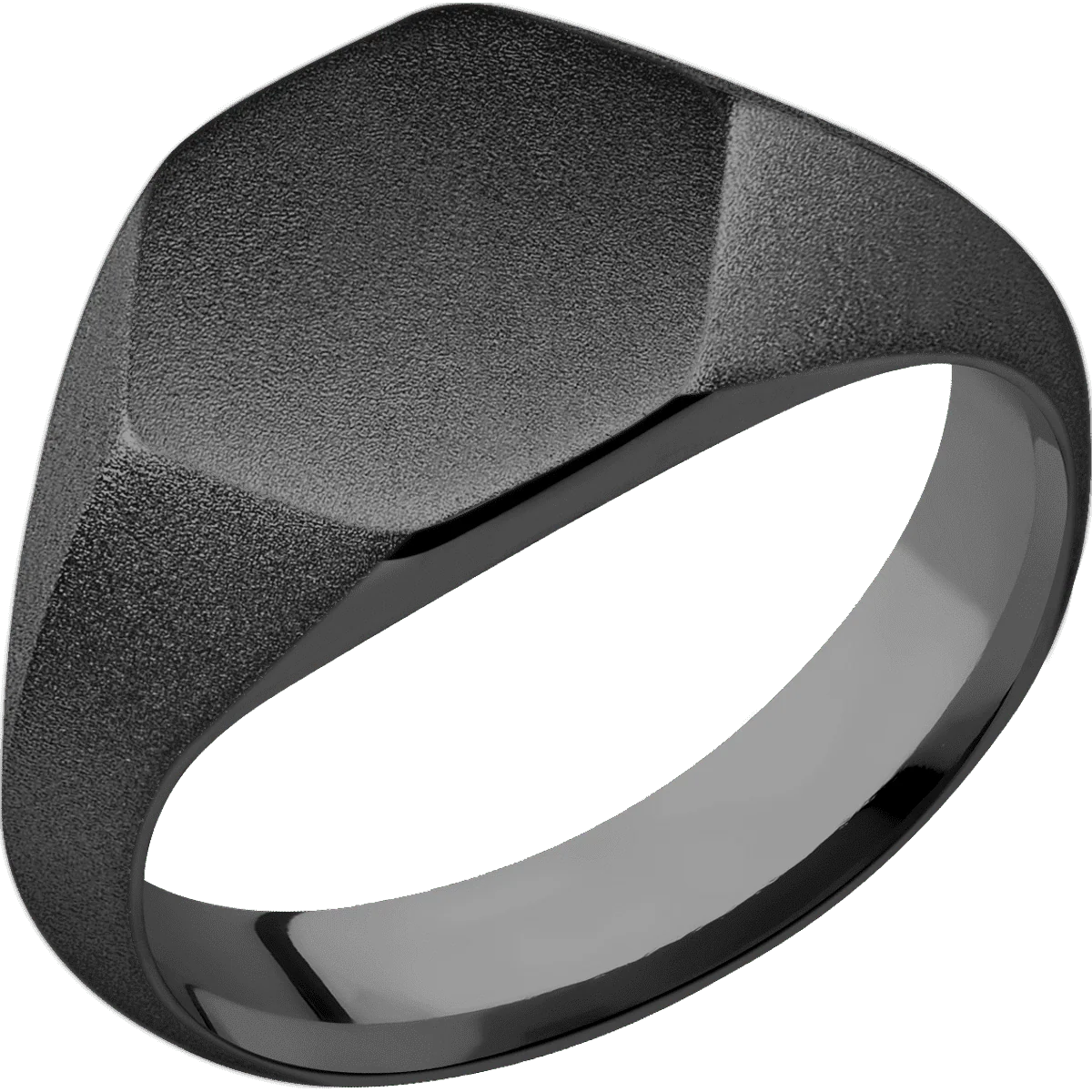 Medium Hexagon signet ring (13.9x12mm) in Zirconium, with a Wide style band. - Image 2