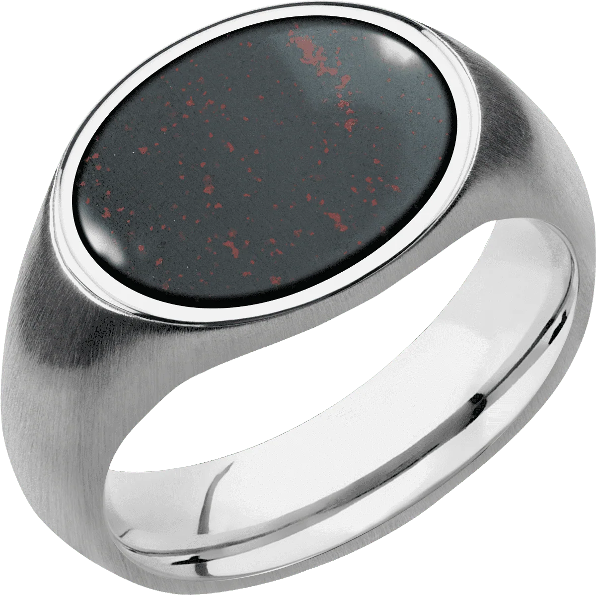 Medium Horizontal Oval signet ring (16x13mm) in 10K White Gold, with a Wide style band, a Blood Stone inlay. - Image 2