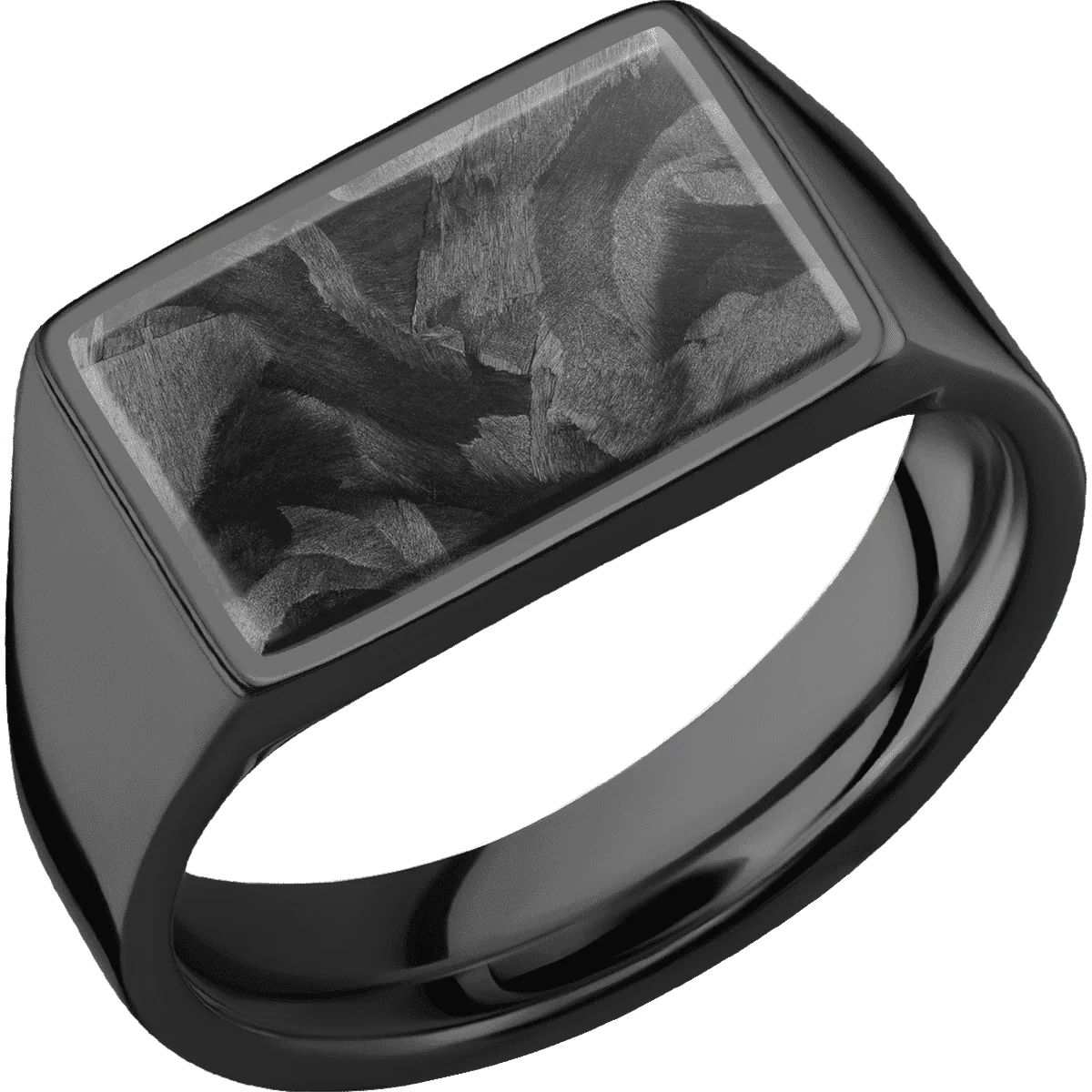 Medium Horizontal Rectangle signet ring (16x11.5mm) in Zirconium, with a Wide style band, a Forged Carbon Fiber inlay. - Image 2