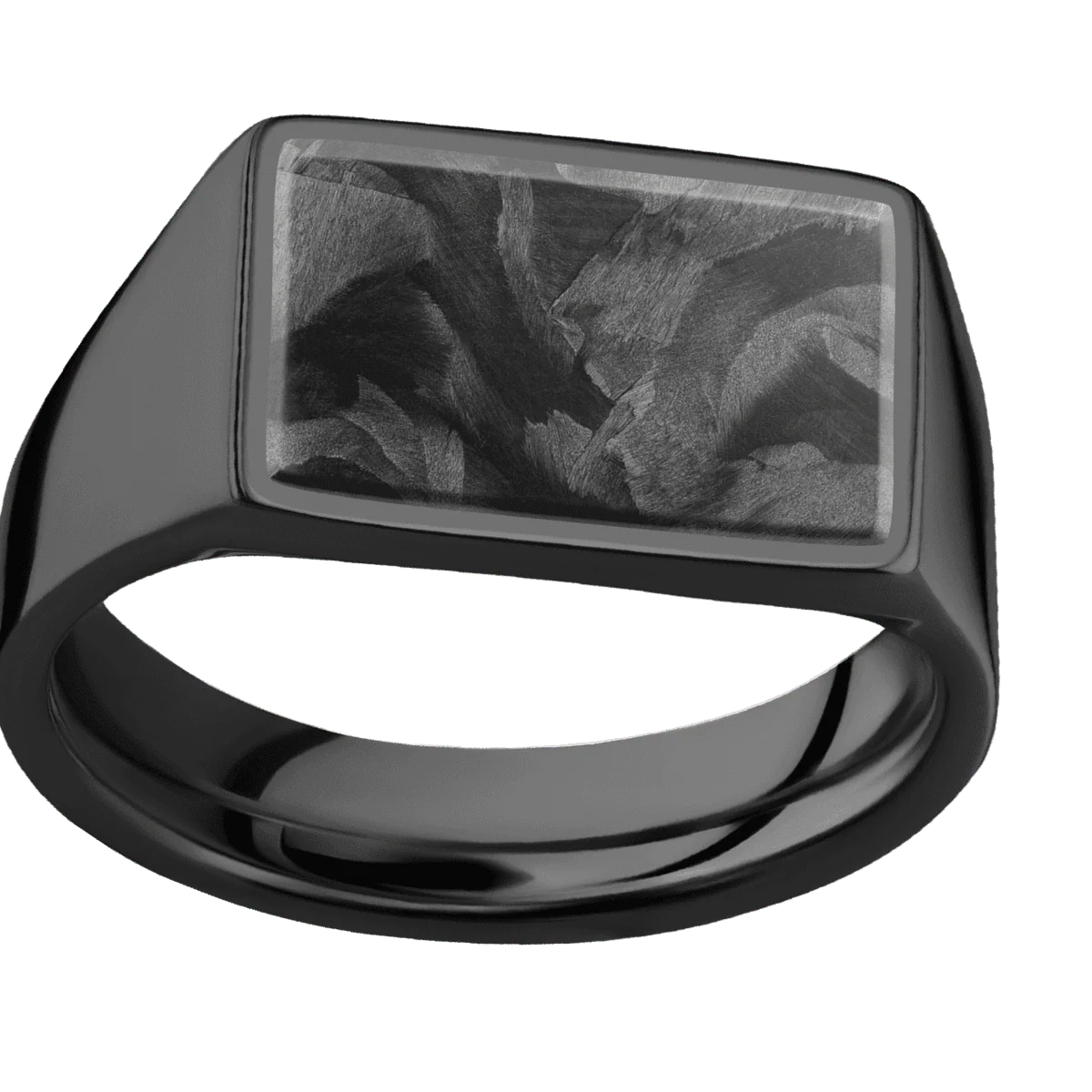 Medium Horizontal Rectangle signet ring (16x11.5mm) in Zirconium, with a Wide style band, a Forged Carbon Fiber inlay. - Image 3