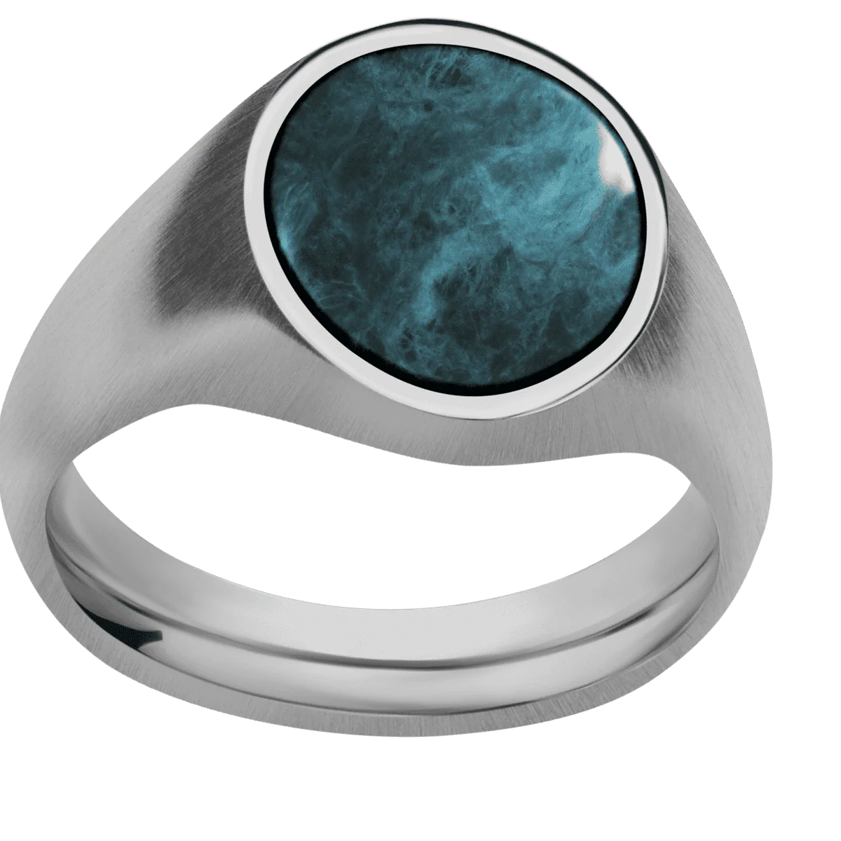Medium Oval signet ring (16x13mm) in Titanium, with a Wide style band, a Washington Blue Jade inlay. - Image 3