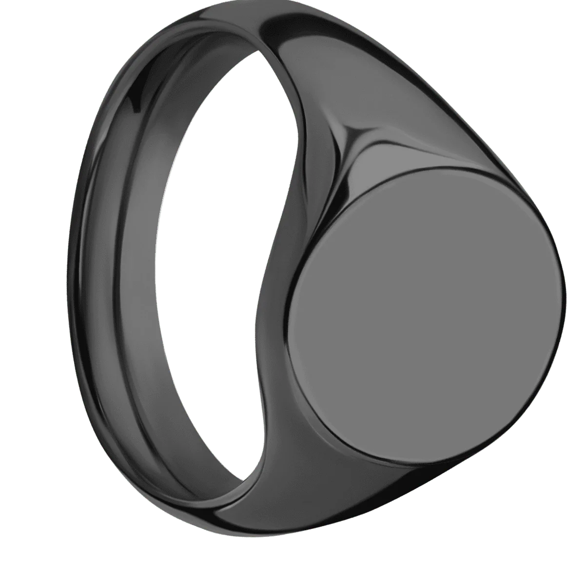Medium Oval signet ring (16x13mm) in Zirconium, with a Wide style band.