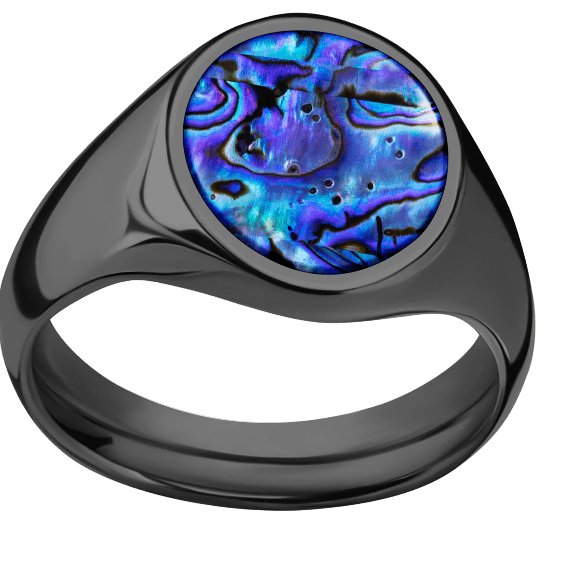 Medium Oval signet ring (16x13mm) in Zirconium, with a Wide style band, a Blue Purple Abalone inlay. - Image 3