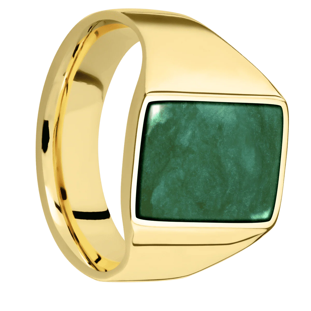 Medium Rectangle signet ring (16x11.5mm) in 10K Yellow Gold, with a Wide style band, a Washington Green Jade inlay.