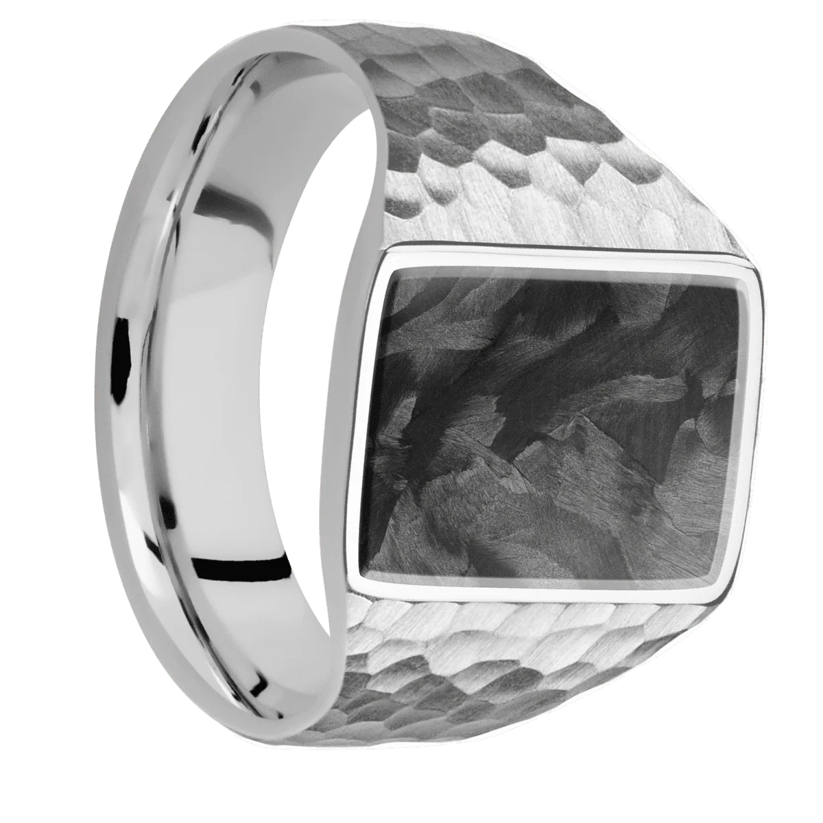 Medium Rectangle signet ring (16x11.5mm) in Cobalt Chrome, with a Wide style band, a Forged Carbon Fiber inlay.
