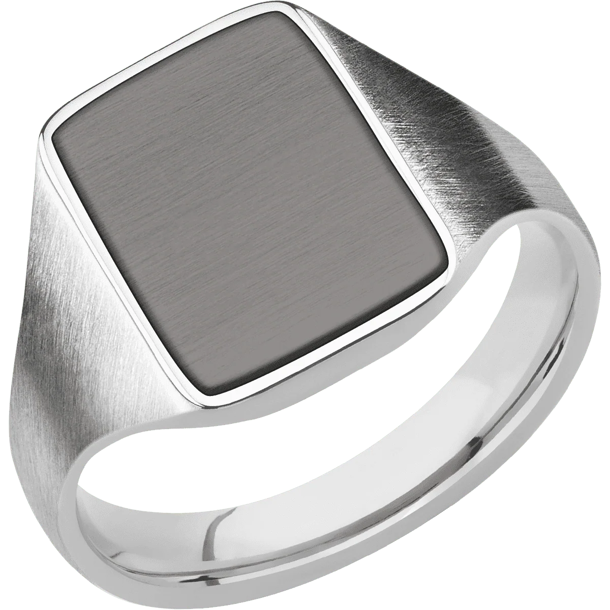 Medium Rectangle signet ring (16x11.5mm) in Palladium Silver, with a Thin style band, a Tantalum Noir inlay. - Image 2