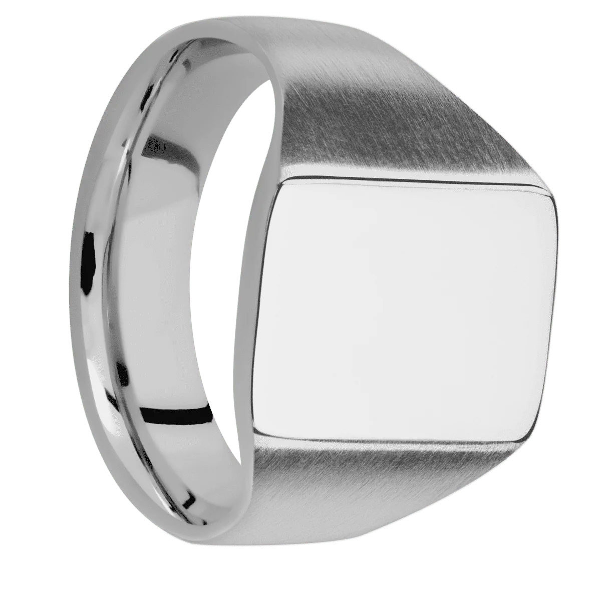 Medium Rectangle signet ring (16x11.5mm) in Titanium, with a Wide style band.