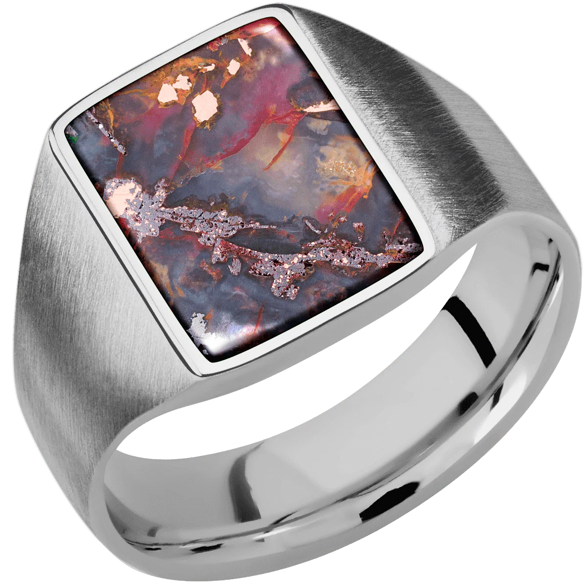 Medium Rectangle signet ring (16x11.5mm) in Titanium, with a Wide style band, a Chrysocopper inlay. - Image 2