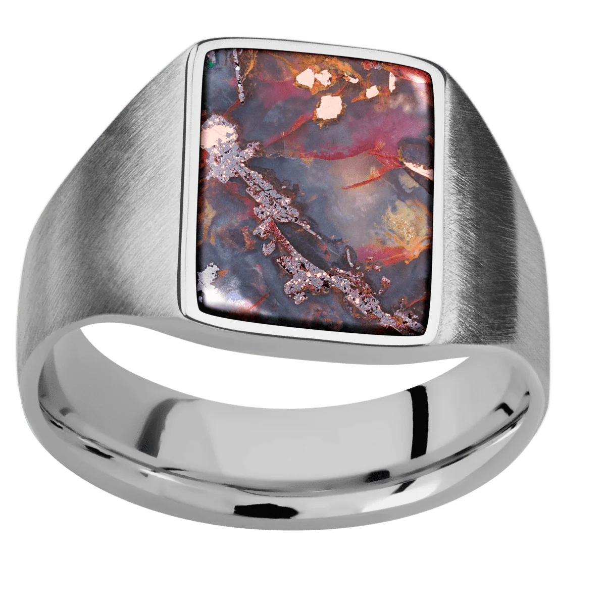 Medium Rectangle signet ring (16x11.5mm) in Titanium, with a Wide style band, a Chrysocopper inlay. - Image 3