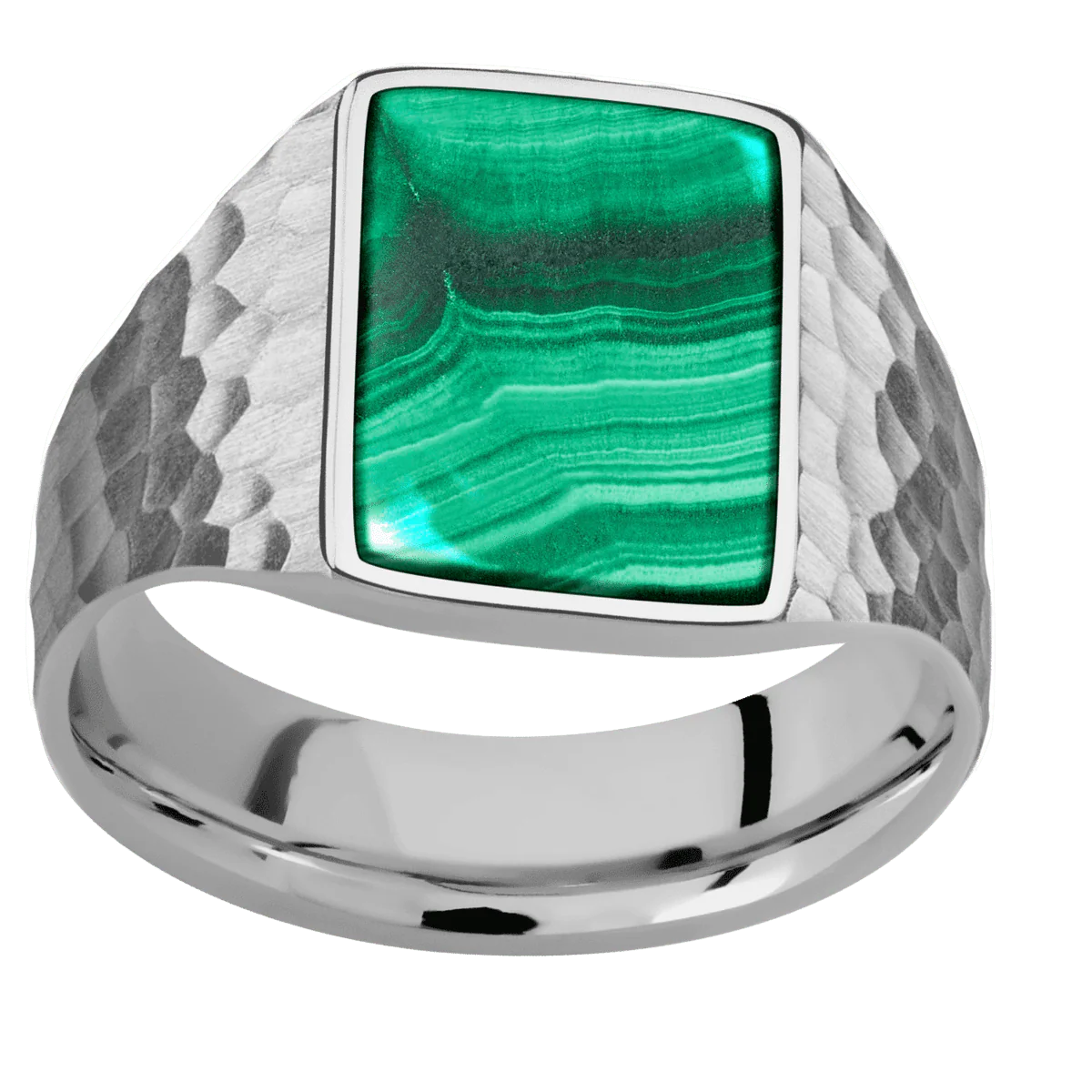 Medium Rectangle signet ring (16x11.5mm) in Titanium, with a Wide style band, a Malachite inlay. - Image 3