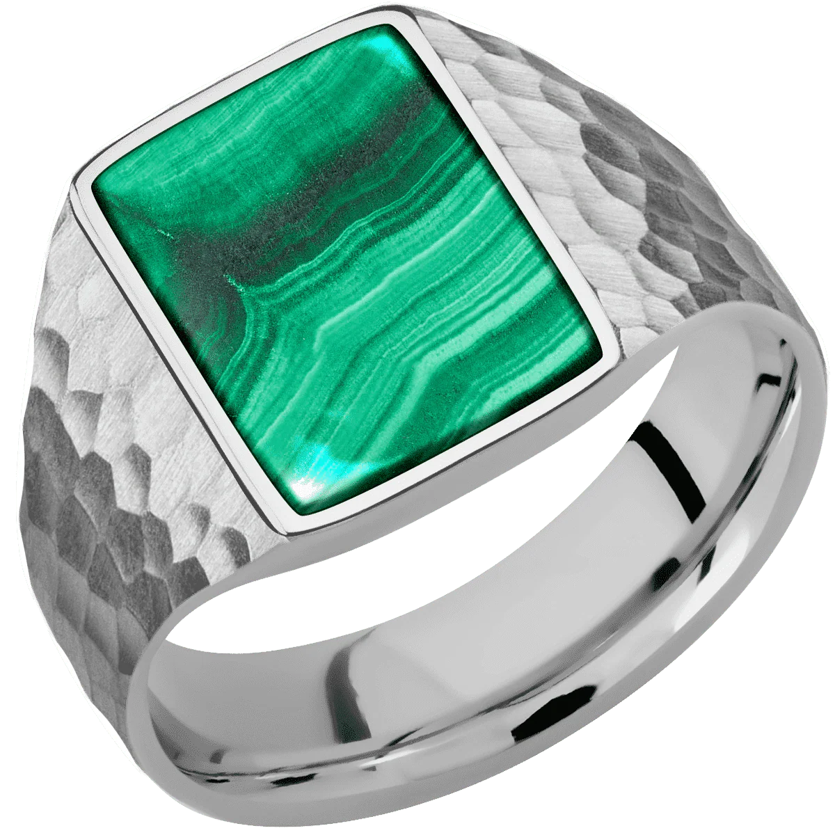 Medium Rectangle signet ring (16x11.5mm) in Titanium, with a Wide style band, a Malachite inlay. - Image 2