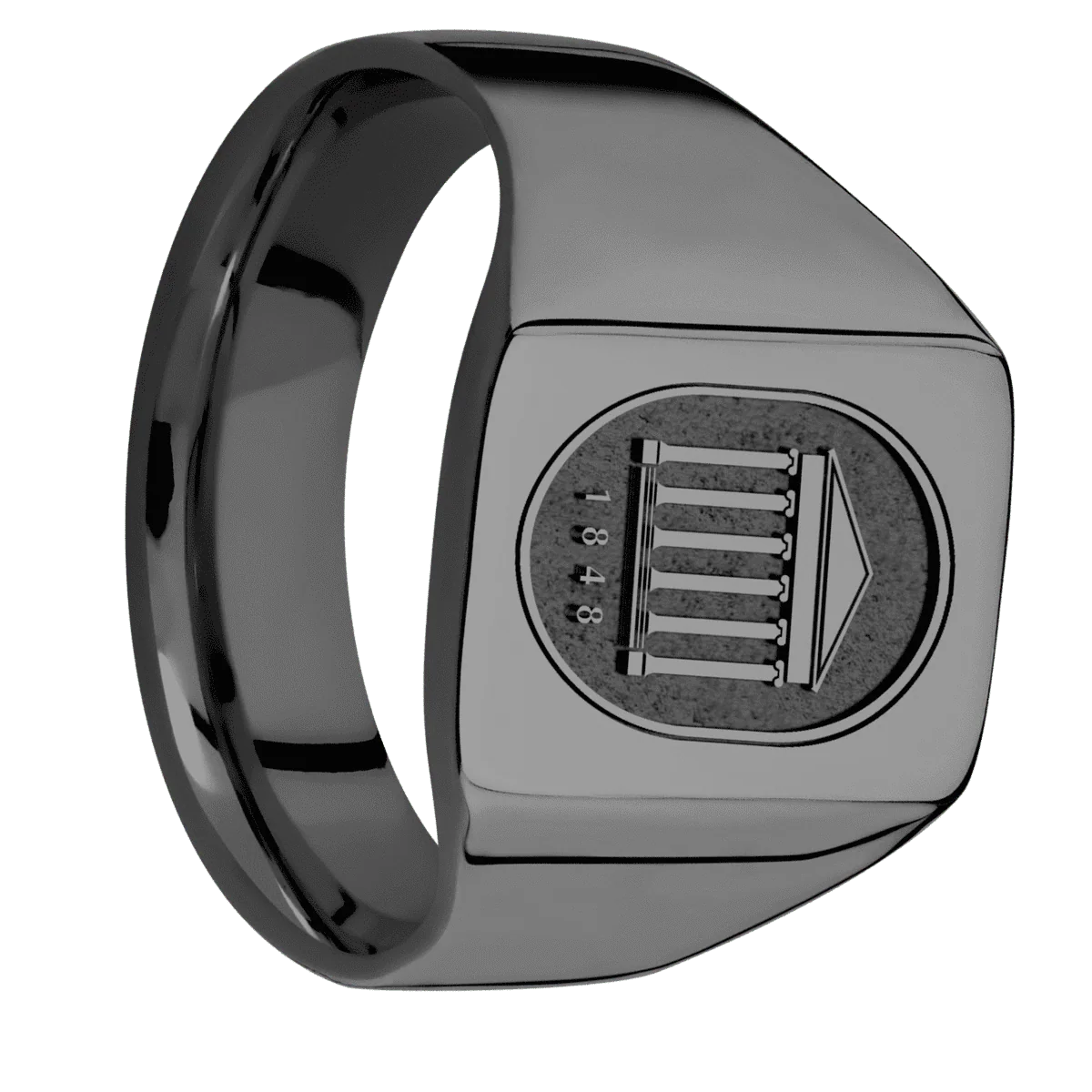 Medium Rectangle signet ring (16x11.5mm) in Zirconium, with a Wide style band and an Ole Miss University Seal engraving.