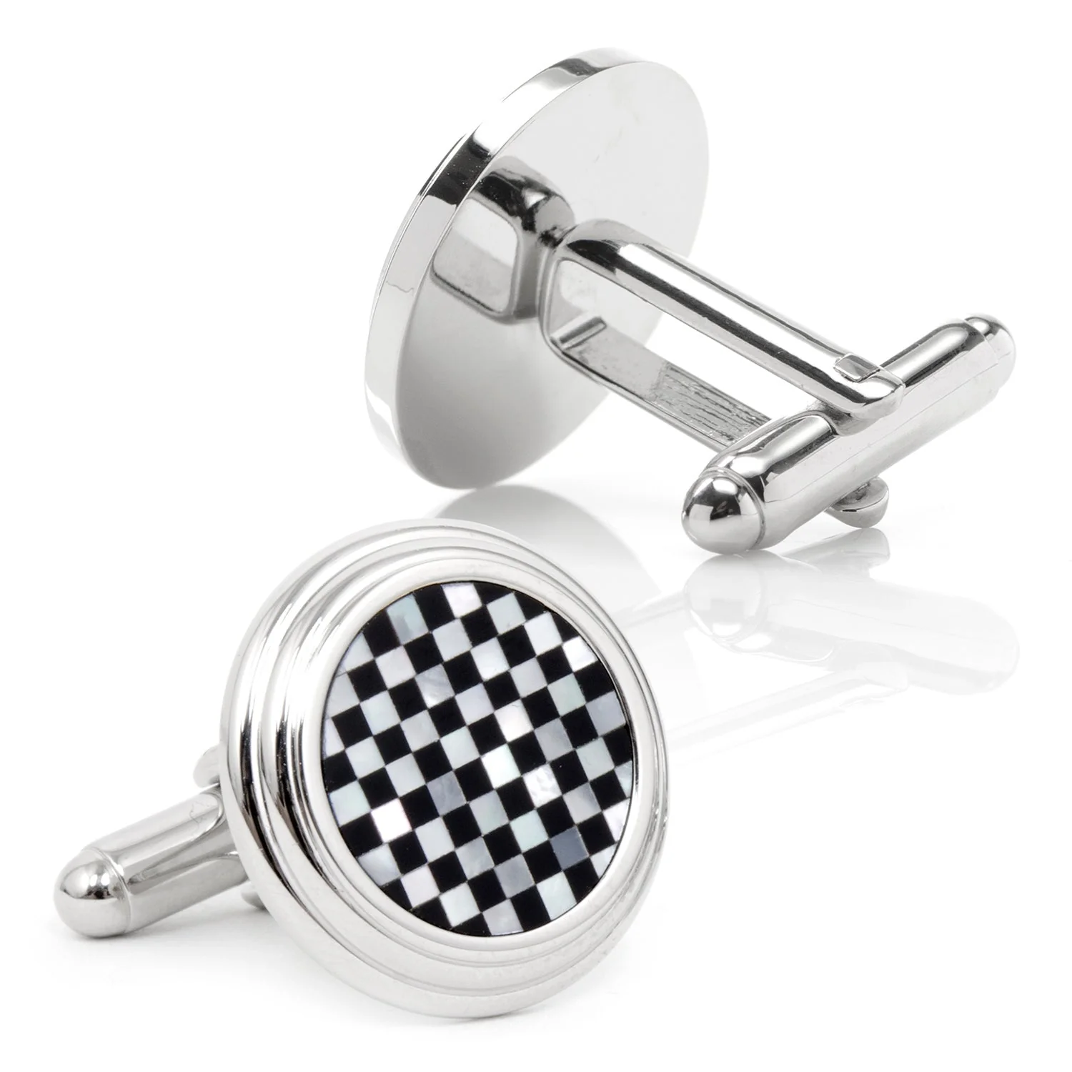 Onyx and Mother of Pearl Checker Step Cufflinks - Image 2
