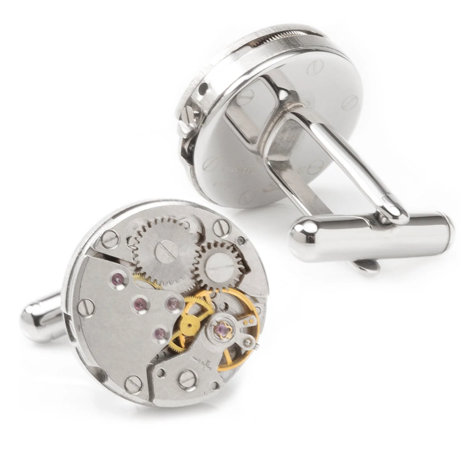 Open Edge Skeleton Watch Movement Cufflinks - Image 2