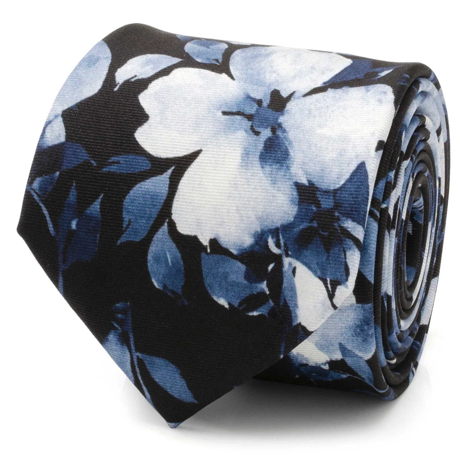 Painted Floral Blue Necktie and Pocket Square Gift Set - Image 3