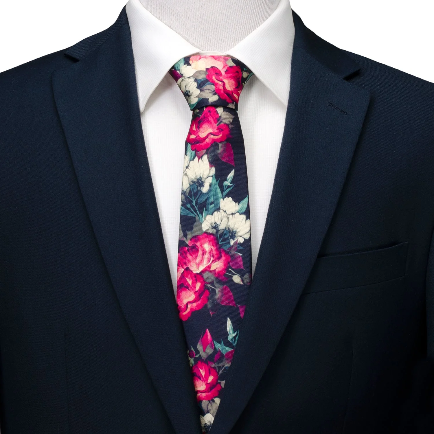 Painted Floral Navy Silk Men's Tie - Image 2
