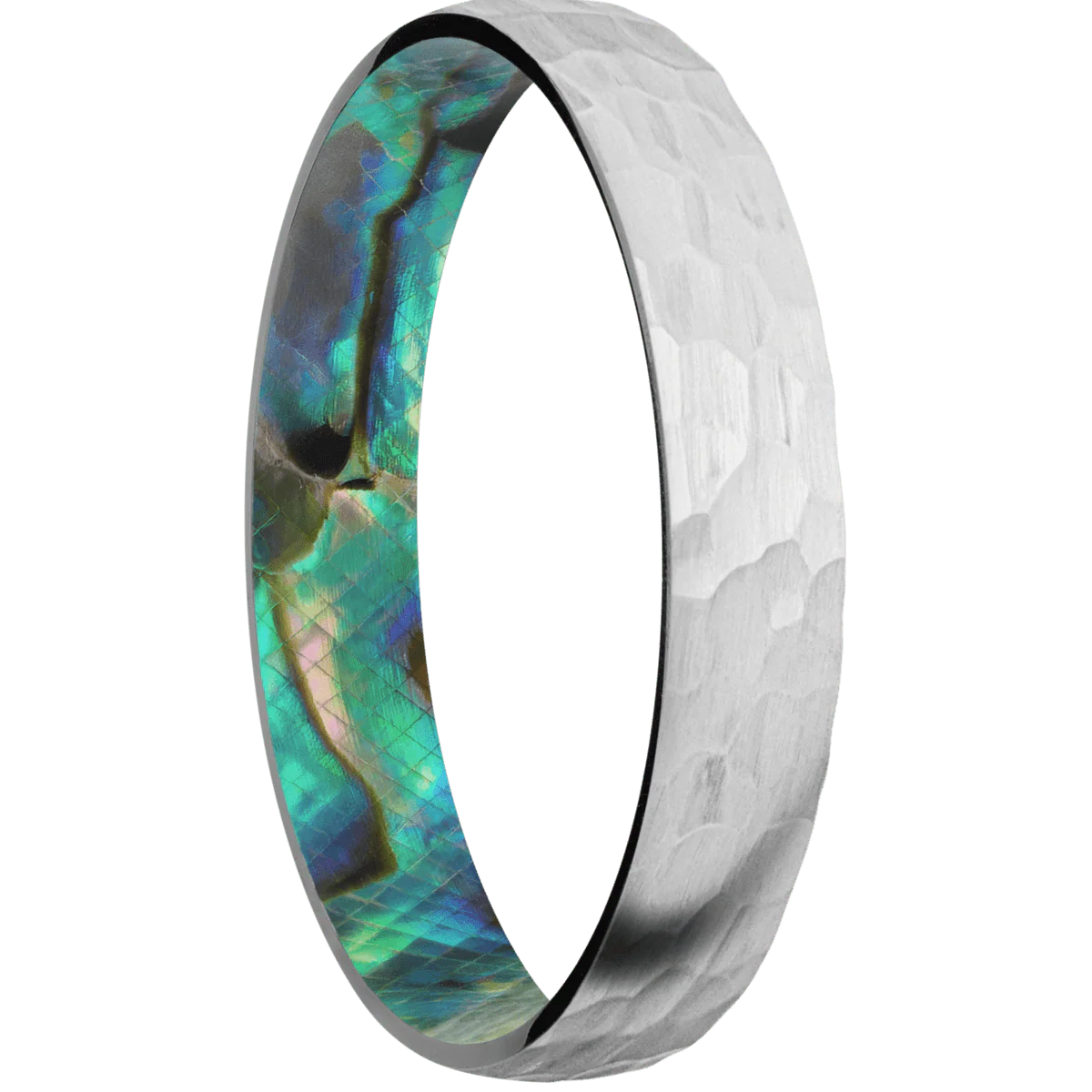 Palladium Silver + Hammer Finish + Abalone