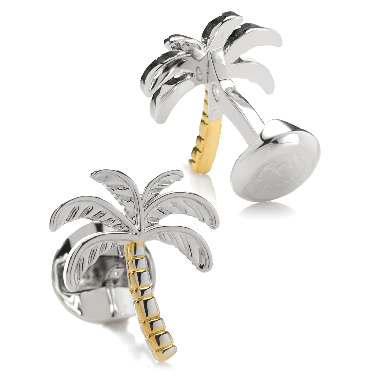 Palm Tree Silver Gold Cufflinks - Image 2