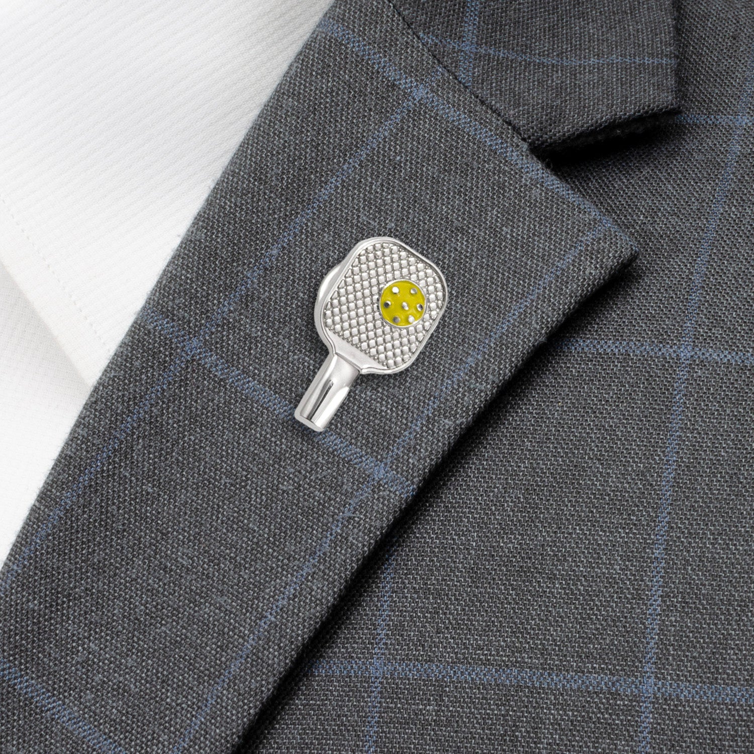 Pickleball Racket Silver Lapel Pin - Image 2