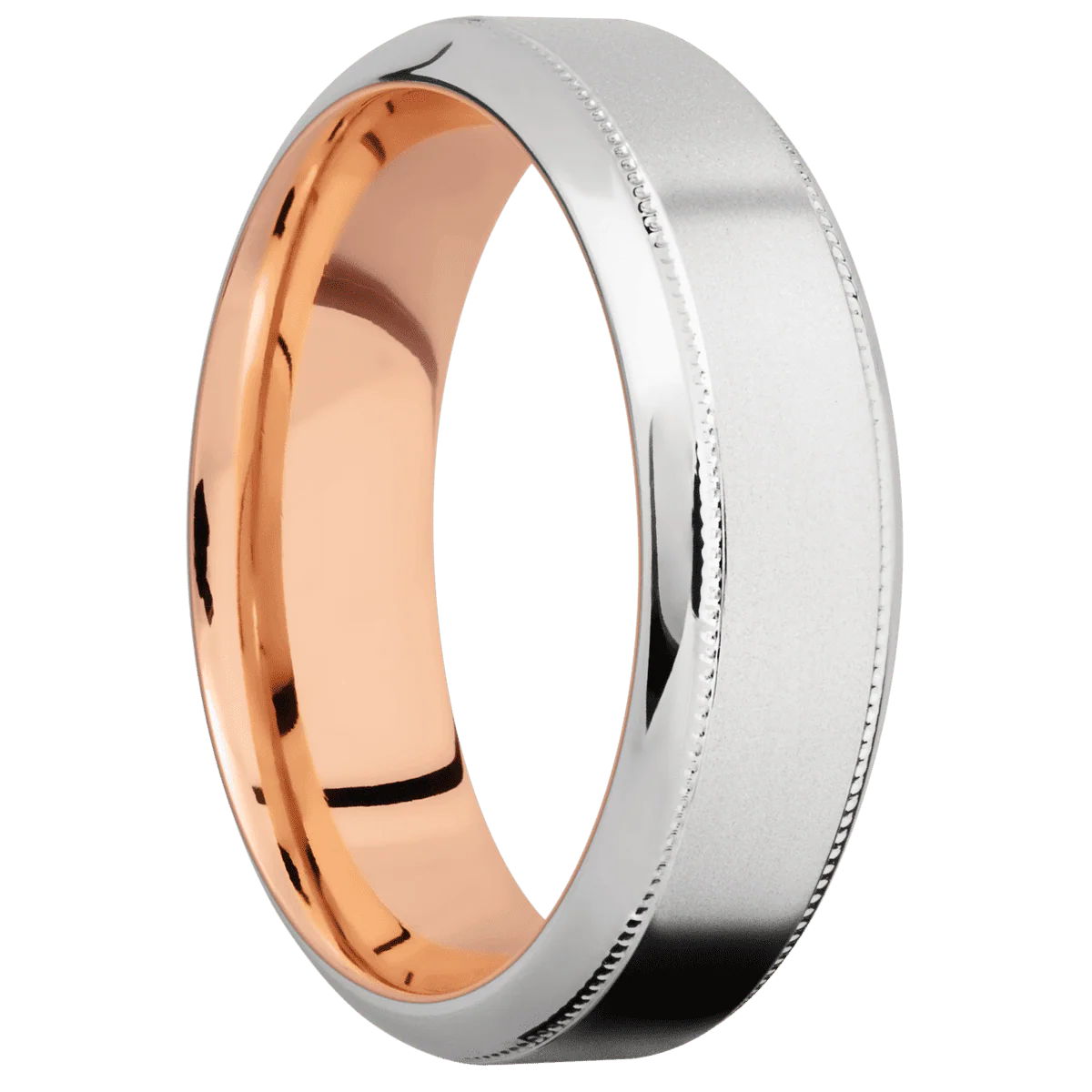 Platinum + Bead , Polish Finish + 14K Rose Gold