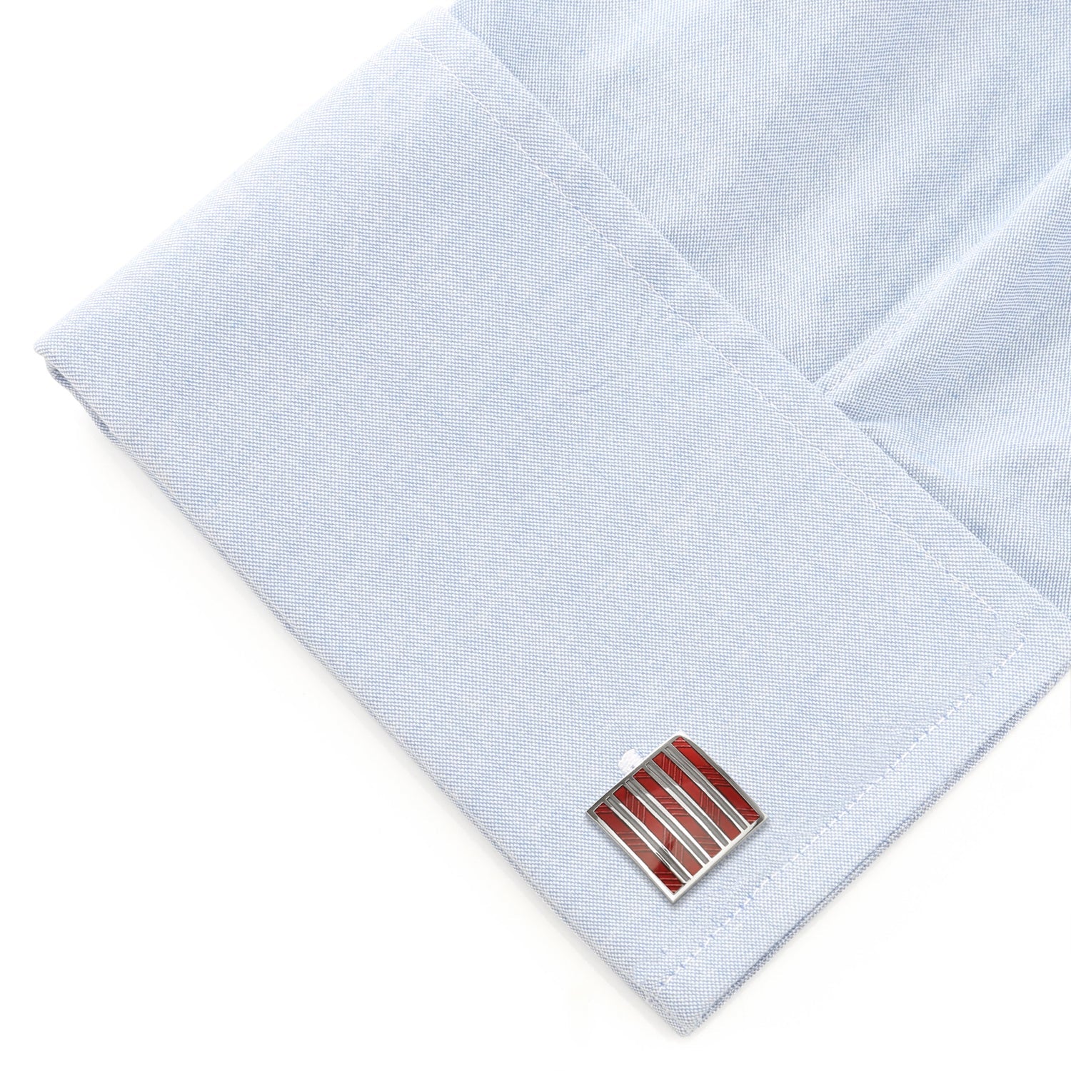 Red and Gray Striped Square Cufflinks - Image 3
