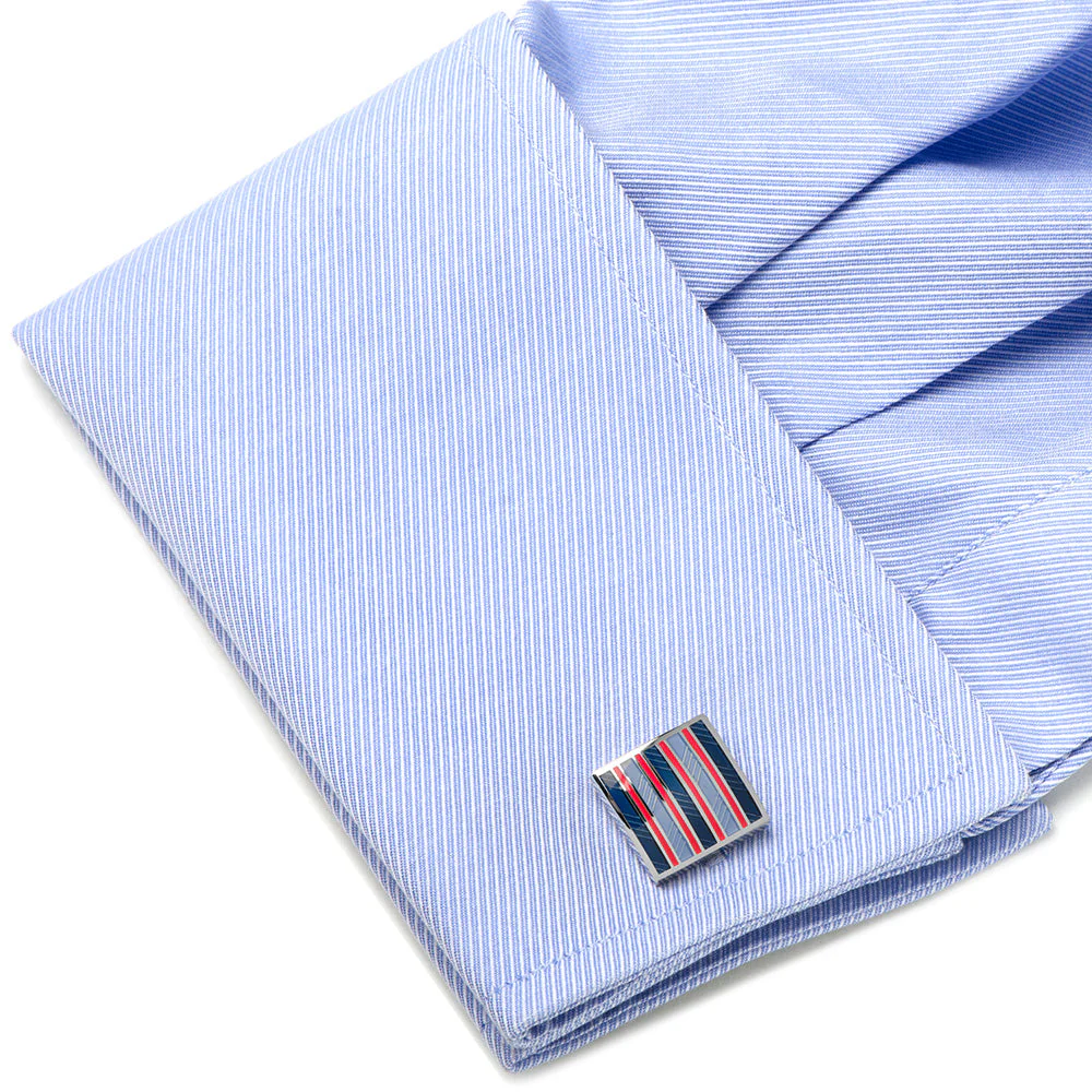Red and Navy Striped Square Cufflinks - Image 3