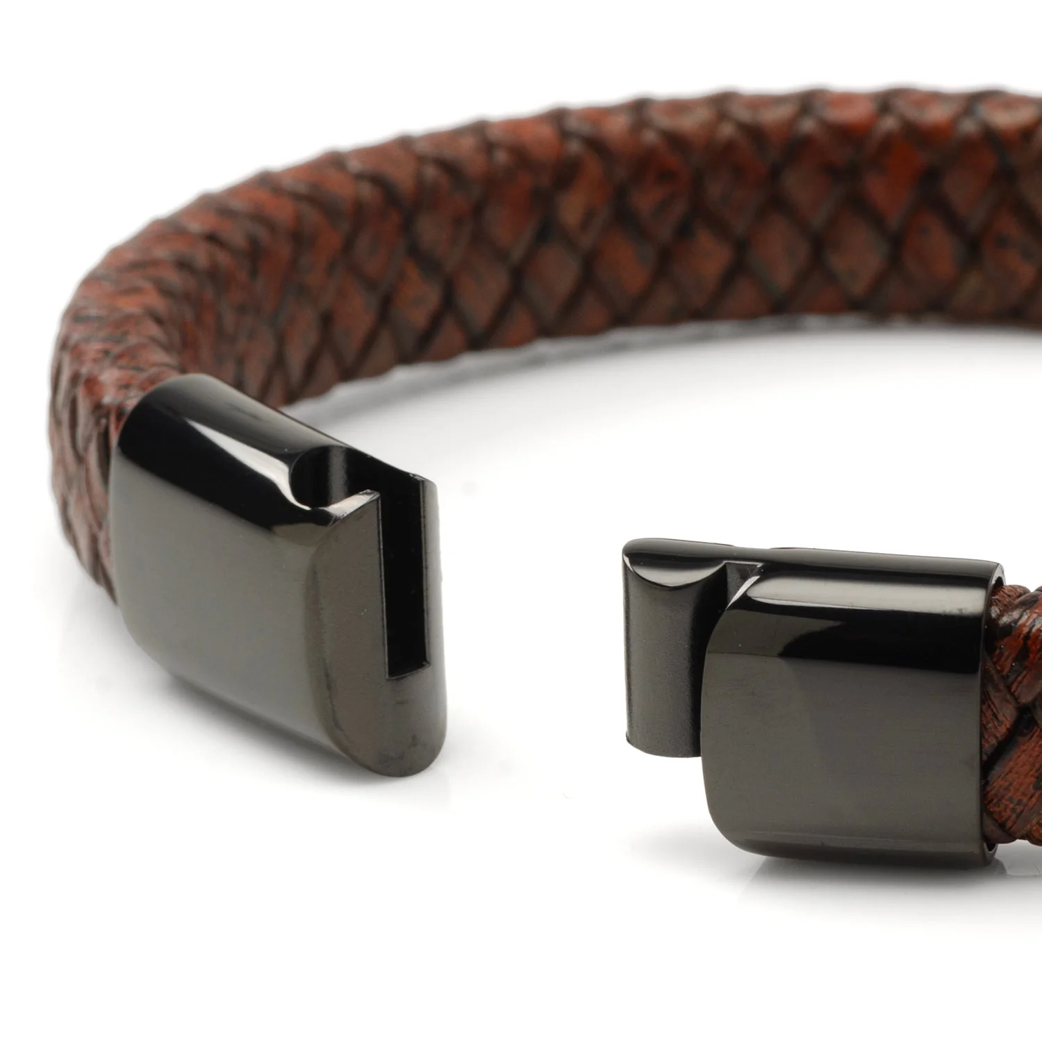Red Brown Braided Leather Bracelet with Gunmetal Stainless Steel Magnetic Clasp - Image 3
