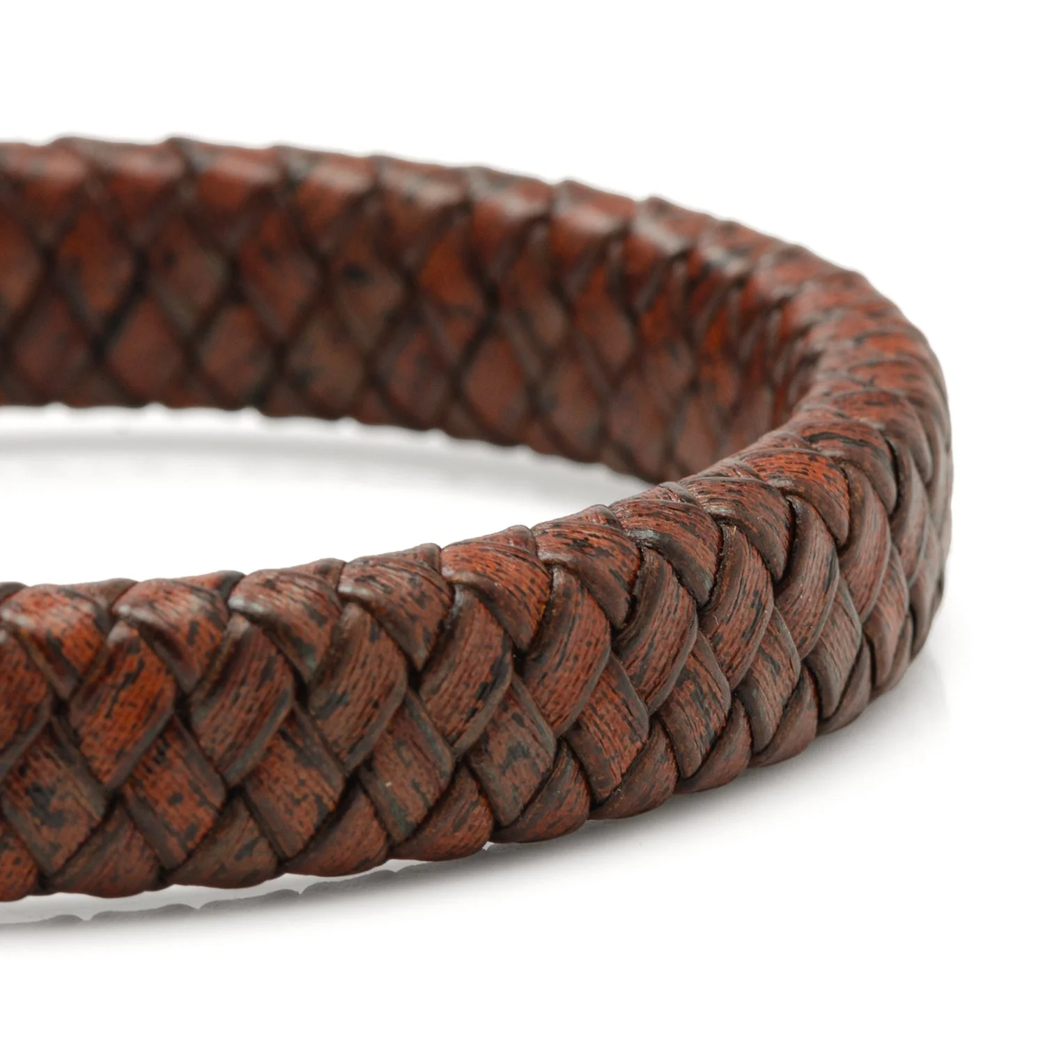 Red Brown Braided Leather Bracelet with Gunmetal Stainless Steel Magnetic Clasp - Image 4
