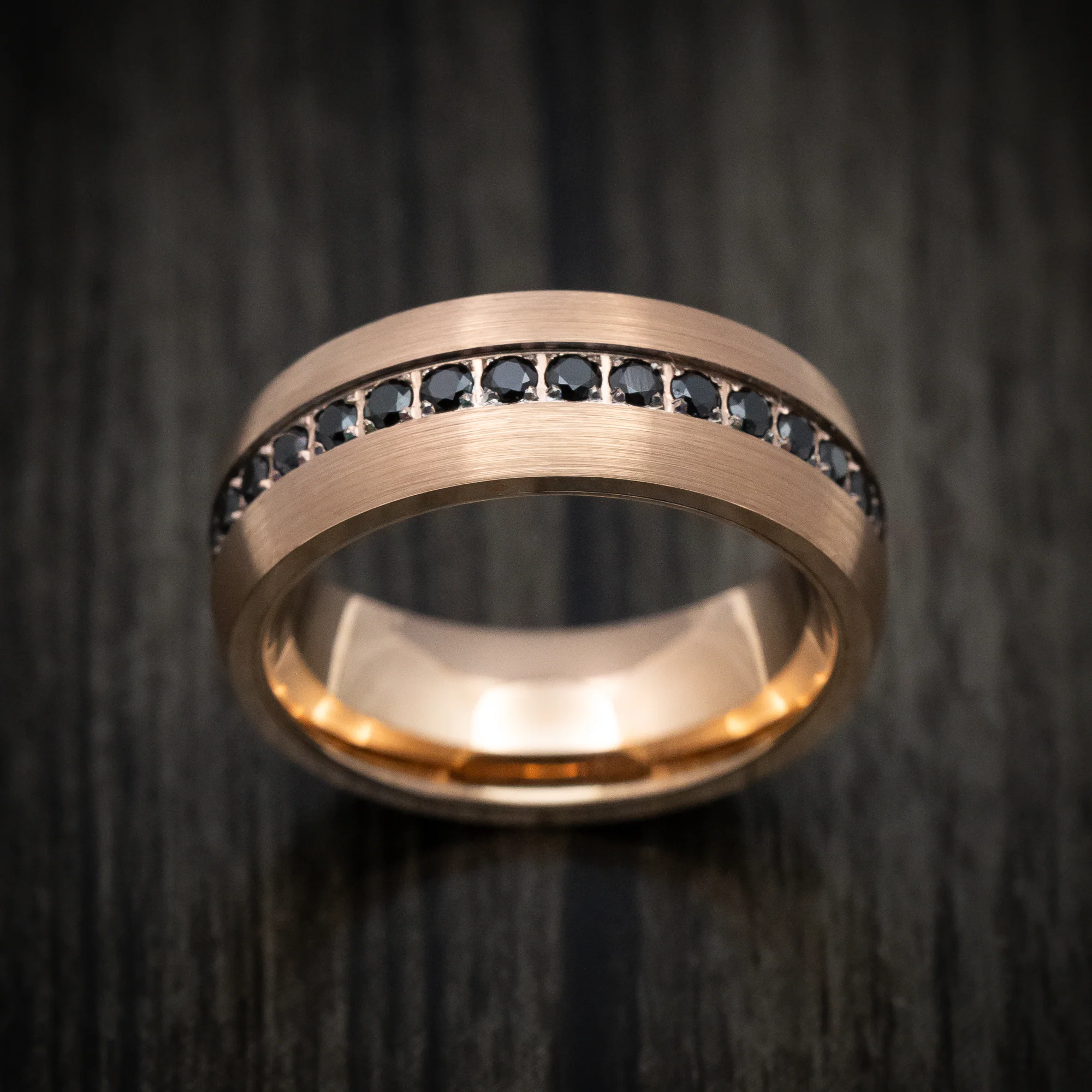 Golden Tungsten Men's Ring with Black Stones Band - Image 2