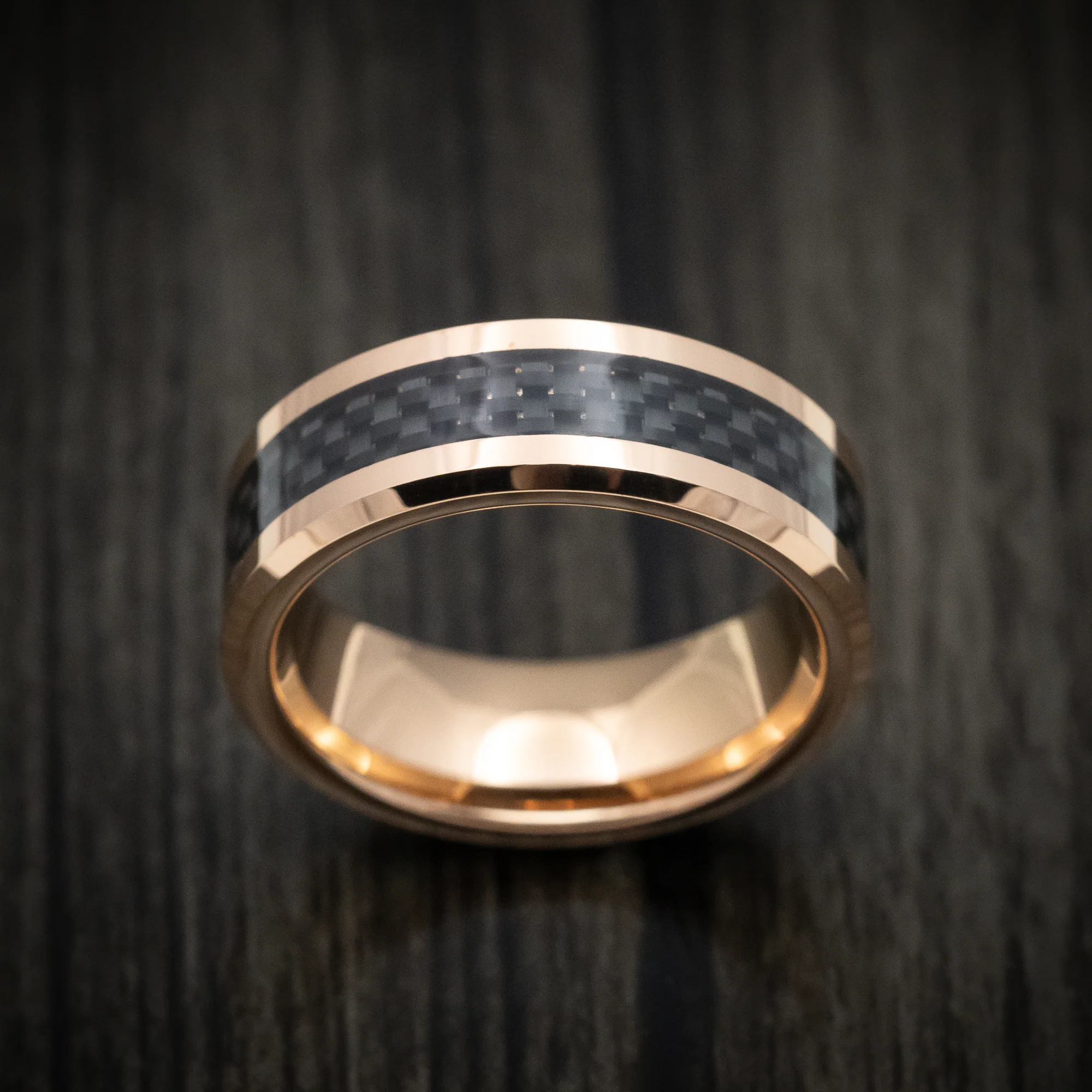 Golden Tungsten Men's Ring with Carbon Fiber Inlay - Image 2